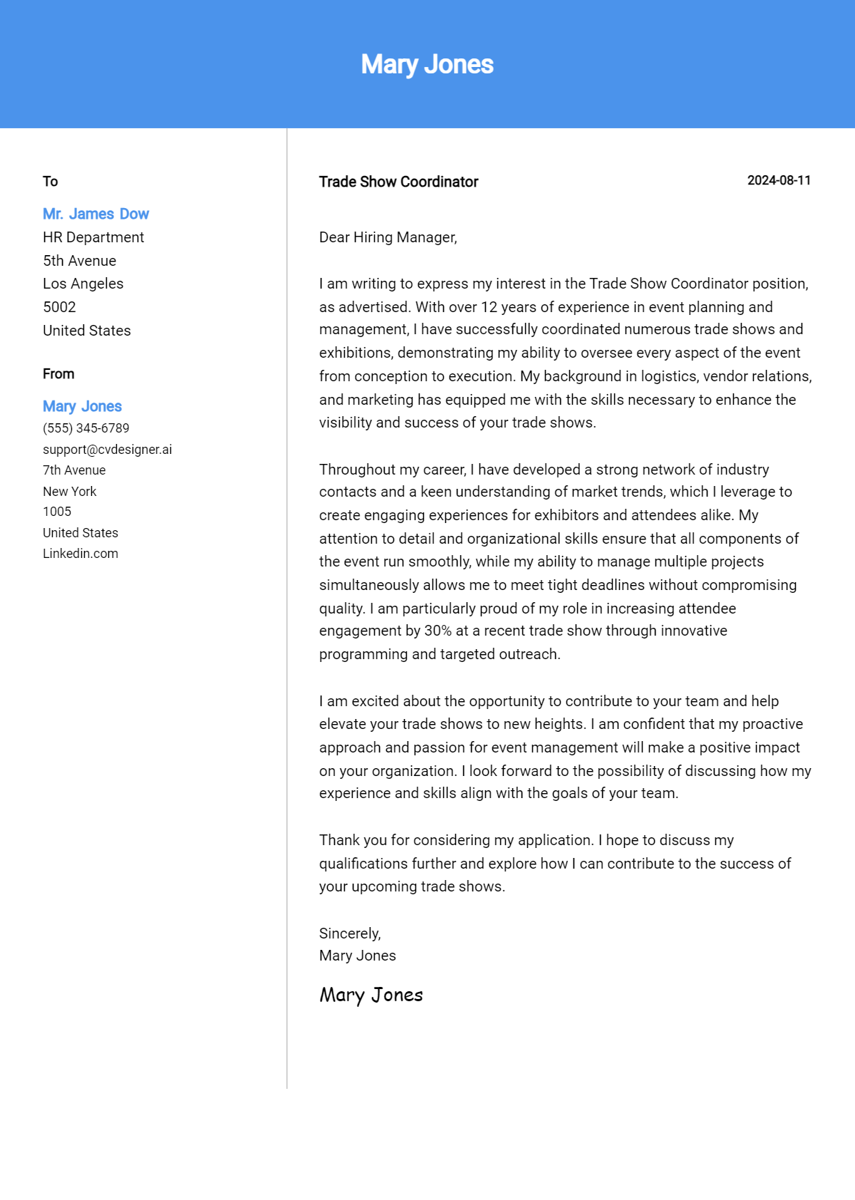 Trade Show Coordinator Cover Letter Example for 2026: Proven Tips Preview