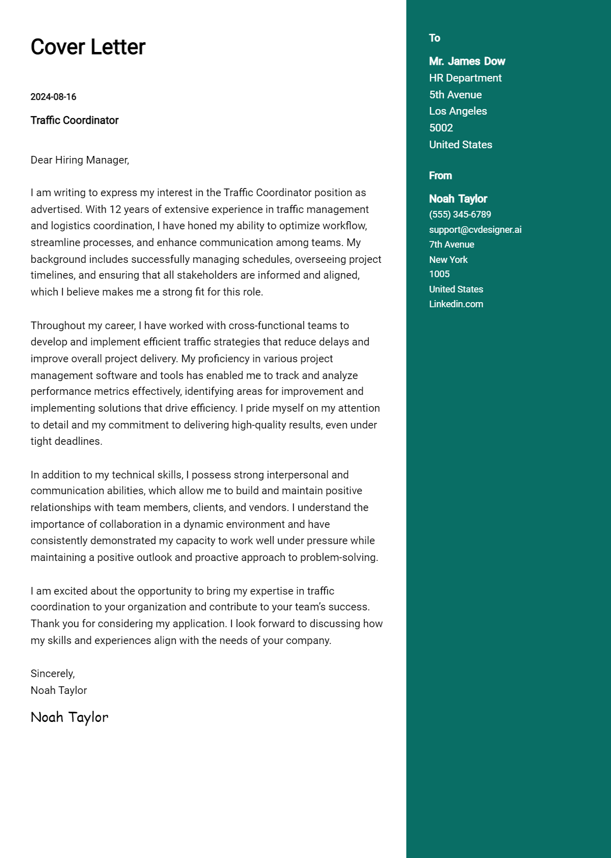 Traffic Coordinator Cover Letter Samples & Examples 2026 Preview