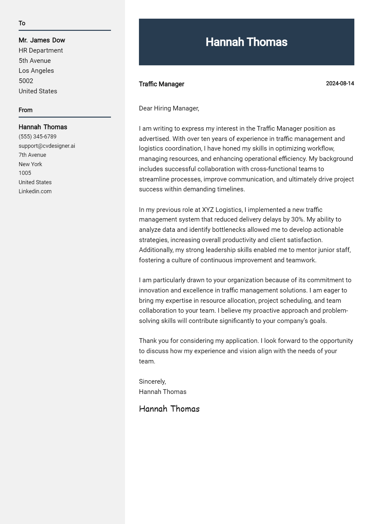 Traffic Manager Cover Letter Example for 2026: Expert Tips & Templates Preview