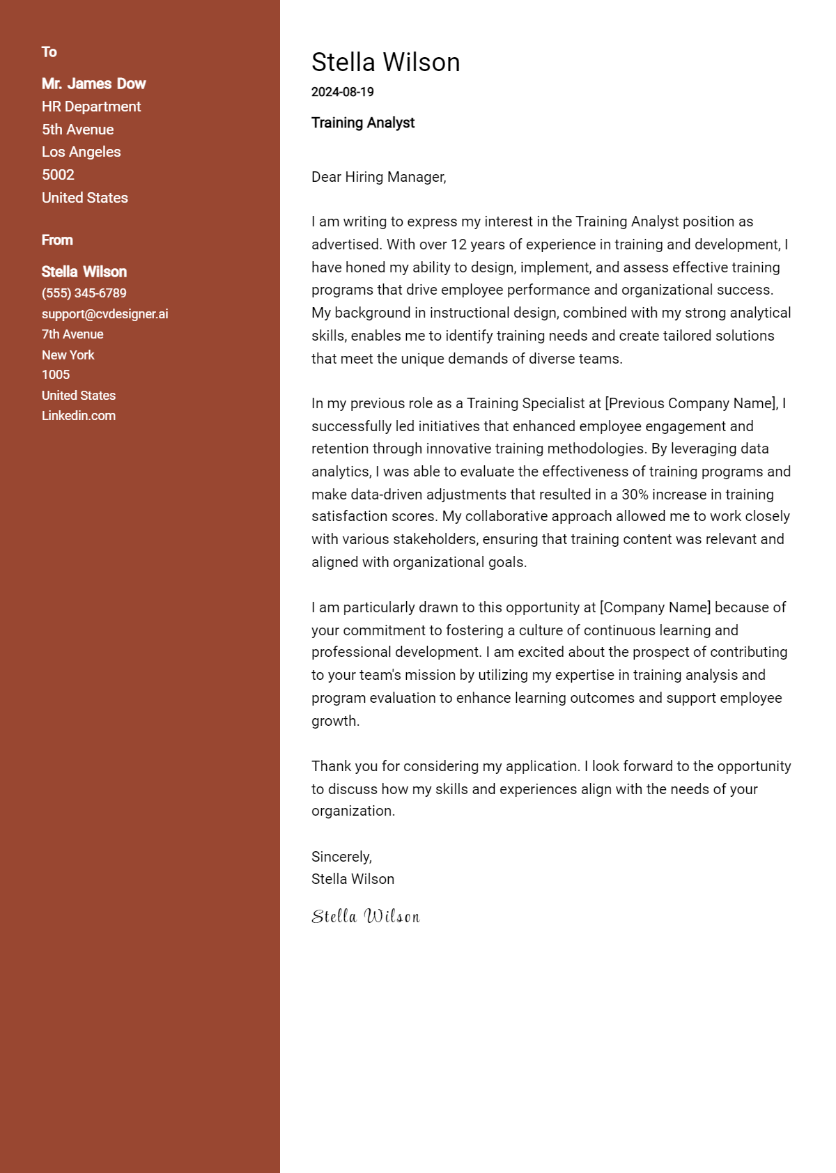 Training Analyst Cover Letter Example for 2026 (Writing Guide) Preview