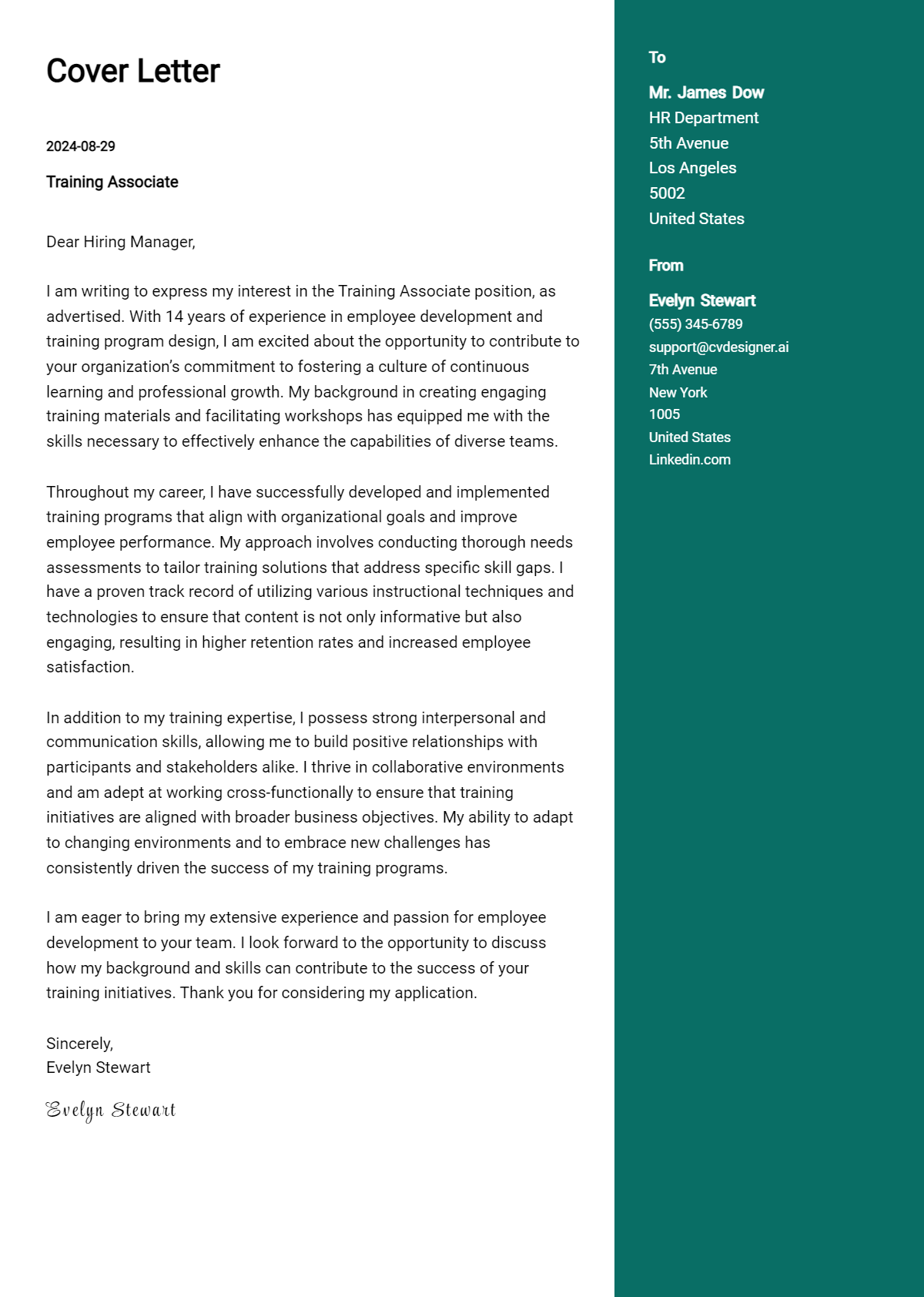 Training Associate Cover Letter Examples & Samples for 2026 Preview