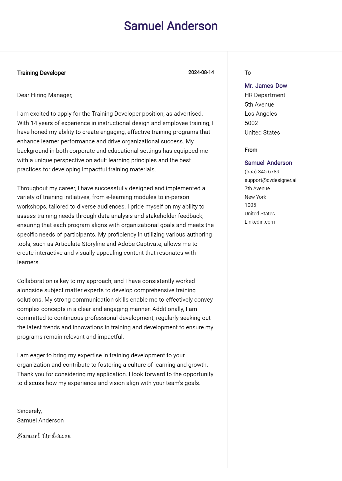 Training Developer Cover Letter Example for 2026: Free Templates Preview