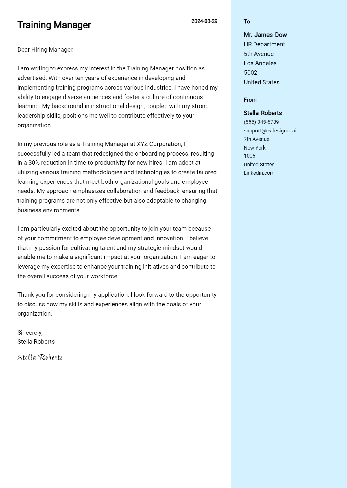 Training Manager Cover Letter Examples with Writing Tips for 2026 Preview