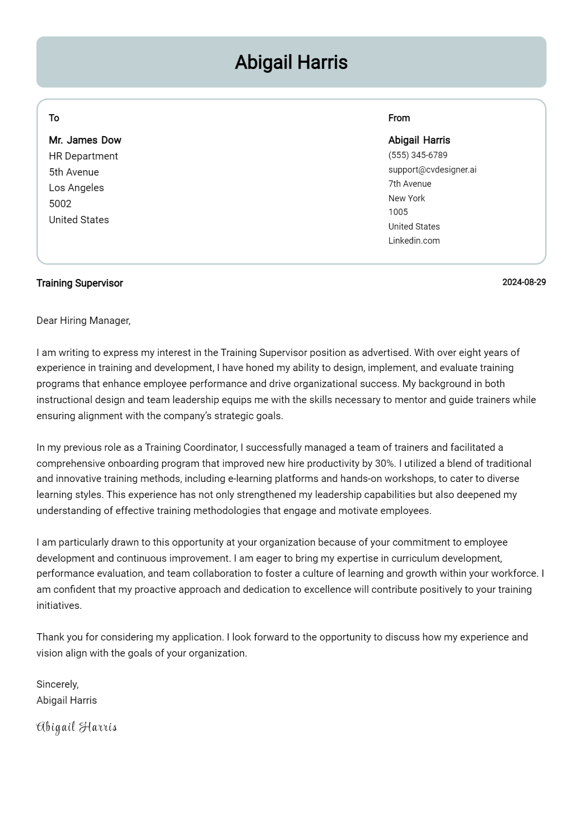 16 Training Supervisor Cover Letter Examples for 2026: Free Templates Preview