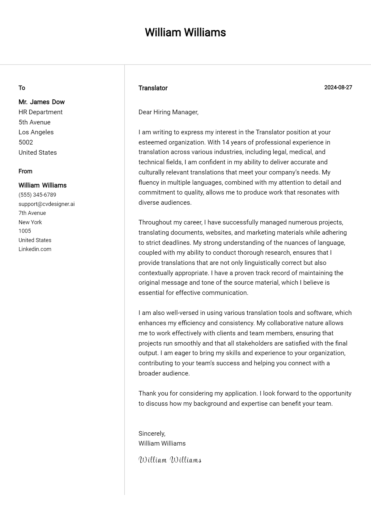 Translator Cover Letter Examples & Samples for 2026 Preview