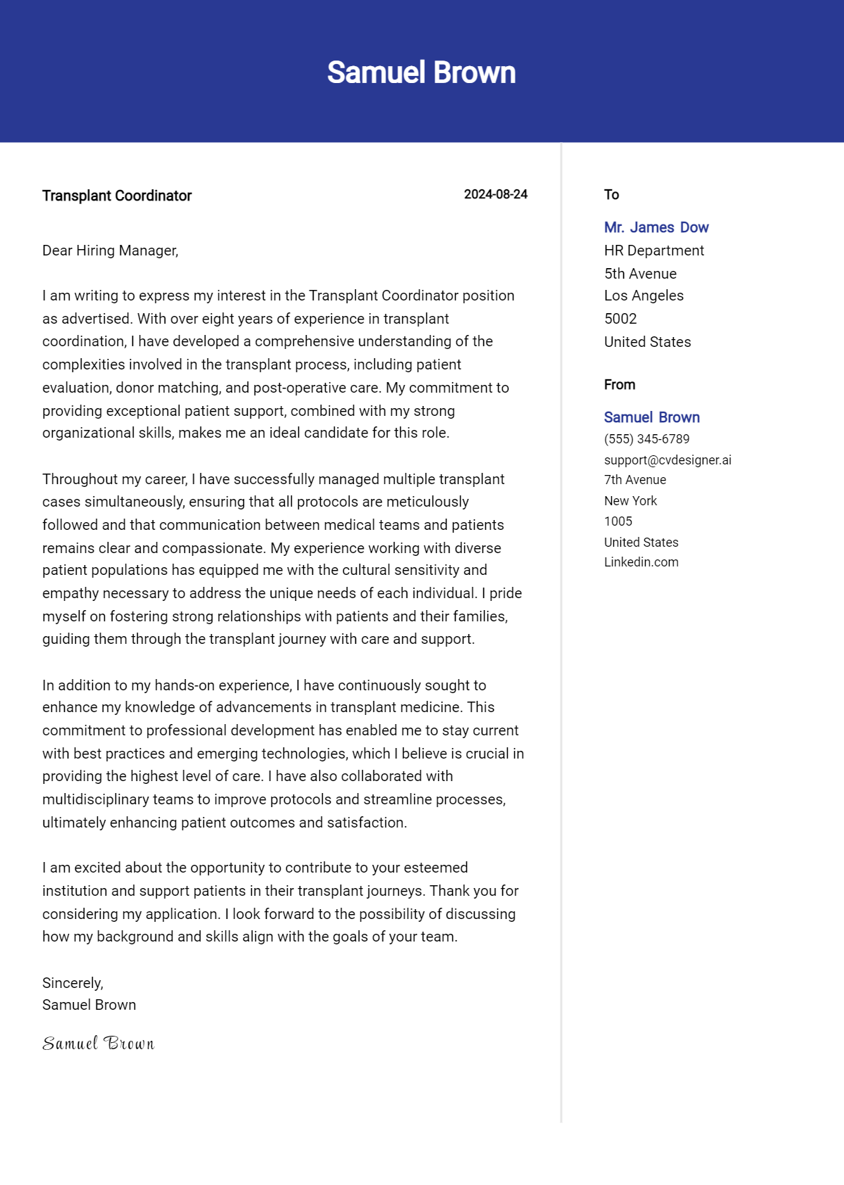 Transplant Coordinator Cover Letter Example for 2026: Expert Tips & Templates Preview