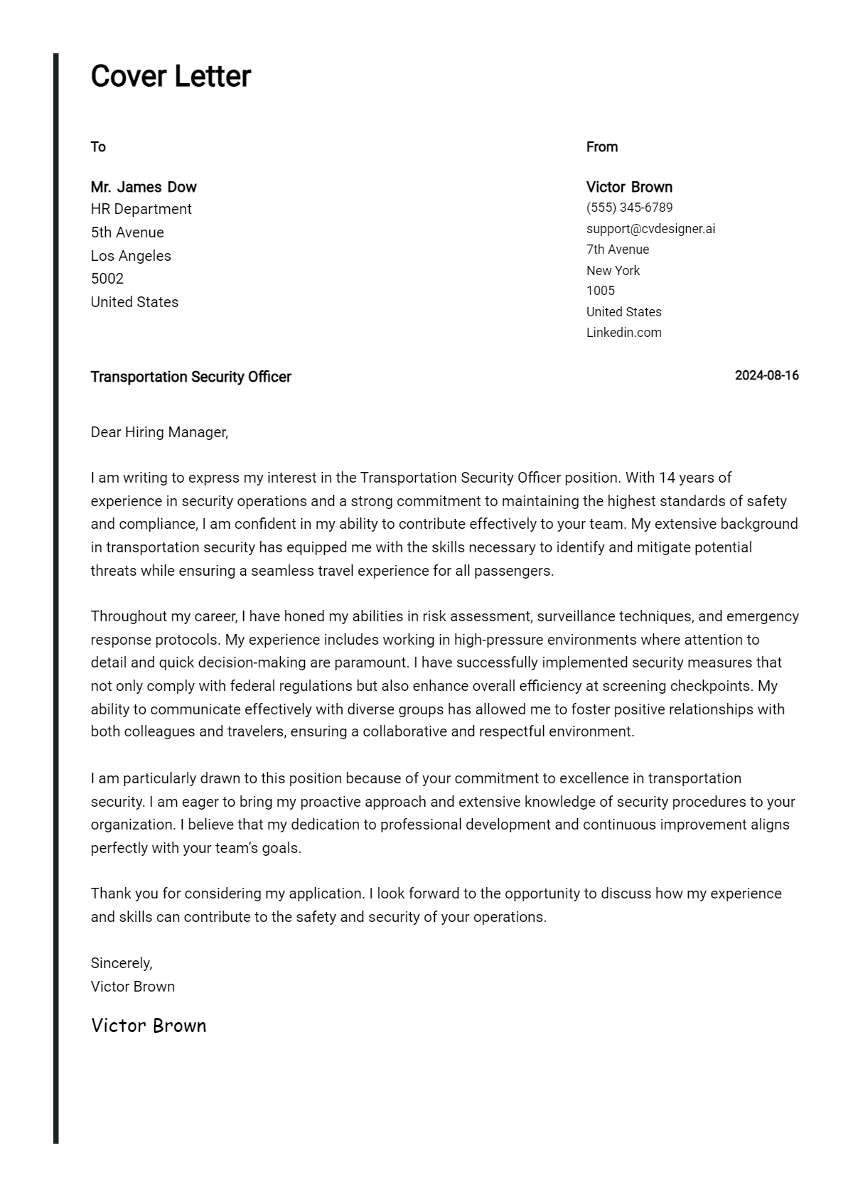 Transportation Security Officer Cover Letter Example for 2026 (Writing Guide) Preview