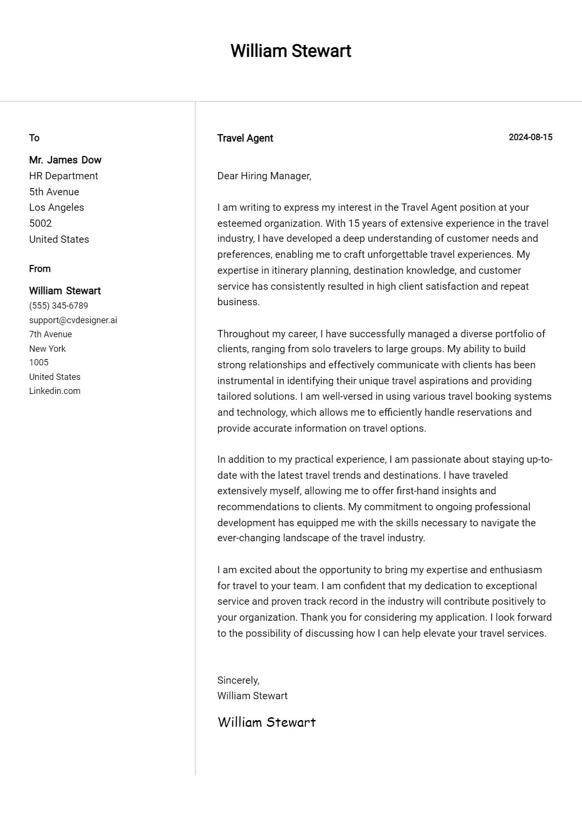 Travel Agent Cover Letter Examples with Writing Tips for 2026 Preview