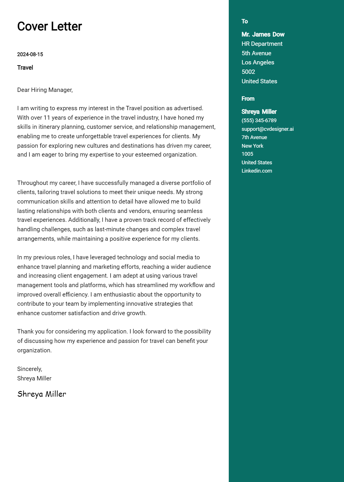 Travel Cover Letter Example for 2026 (Download Templates) Preview