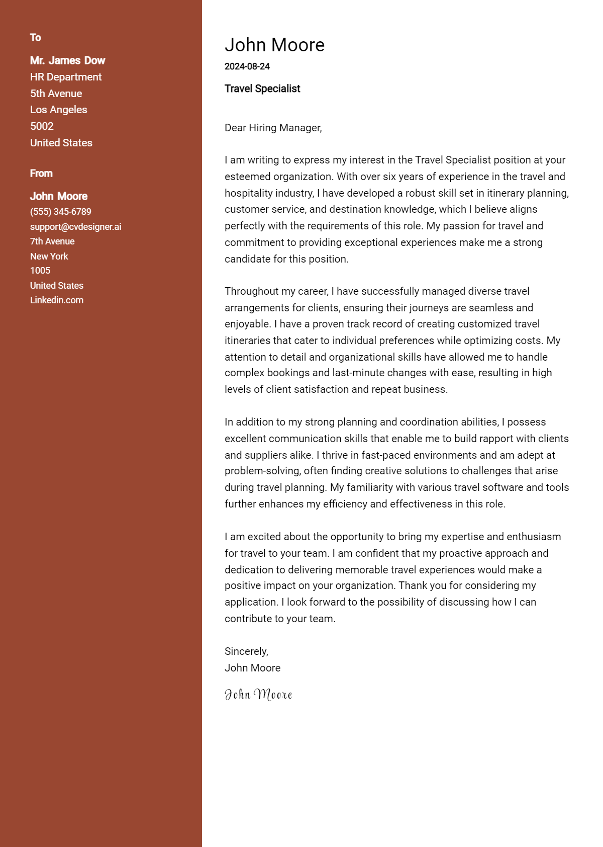 Travel Specialist Cover Letter Example for 2026: Tips & Templates Preview
