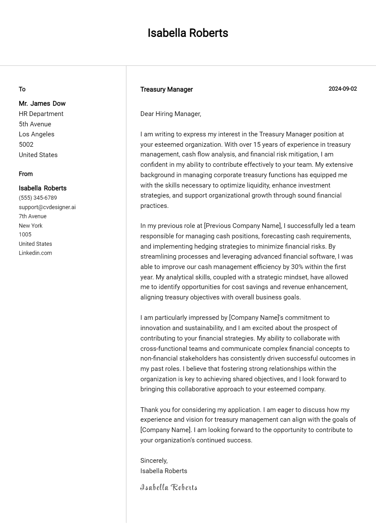 Treasury Manager Cover Letter Examples with Writing Tips for 2026 Preview