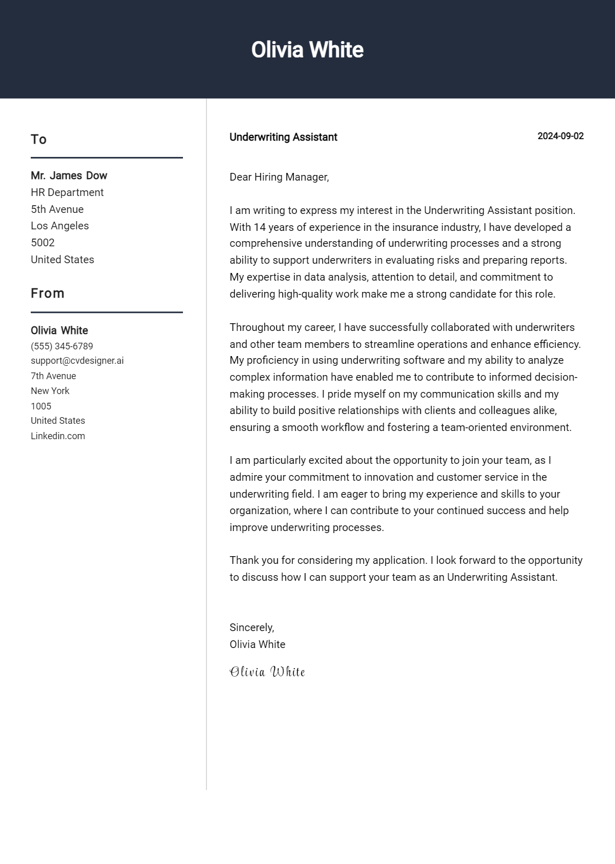 Underwriting Assistant Cover Letter Example for 2026 (Free Templates) Preview