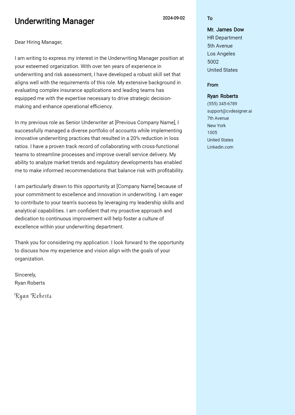 Underwriting Manager Cover Letter Examples for 2026 (Downloadable) Preview
