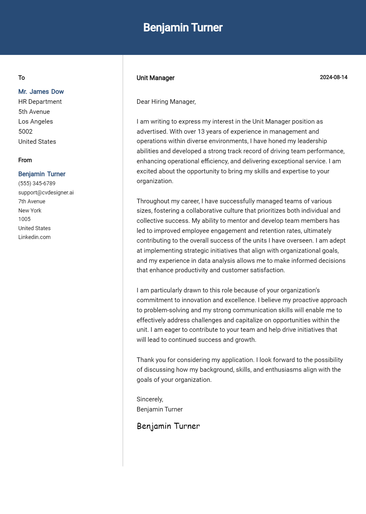 Unit Manager Cover Letter Examples and Templates for 2026 Preview