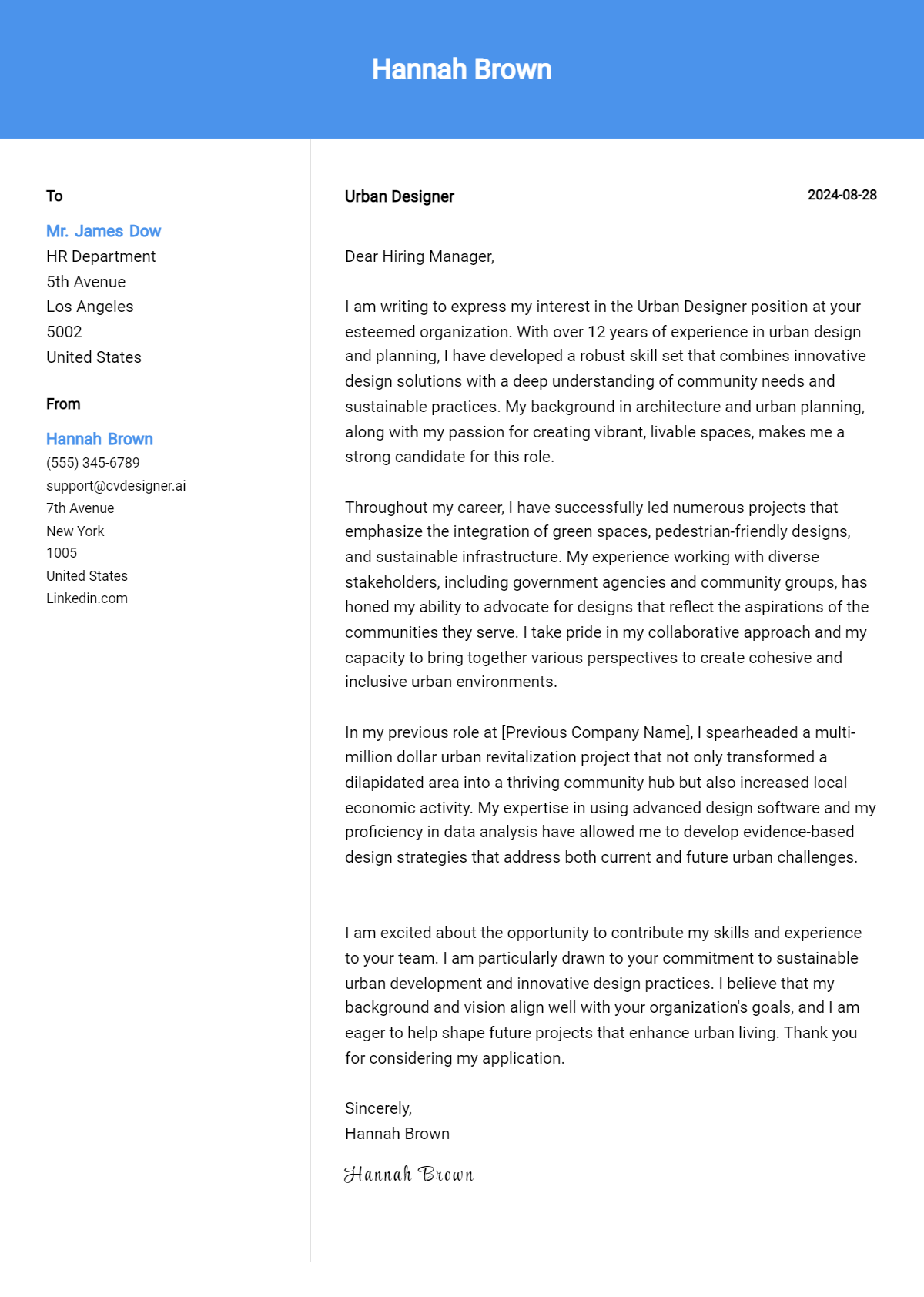 Urban Designer Cover Letter Example for 2026 (Free Templates) Preview
