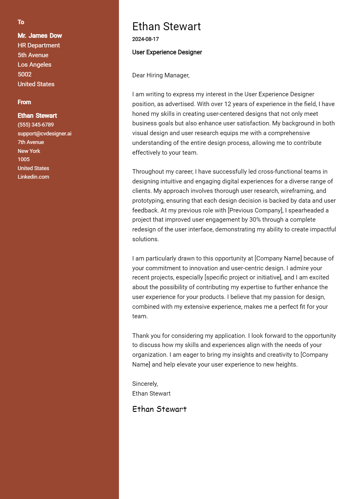 User Experience Designer Cover Letter Example for 2026 (Complete Writing Guide) Preview