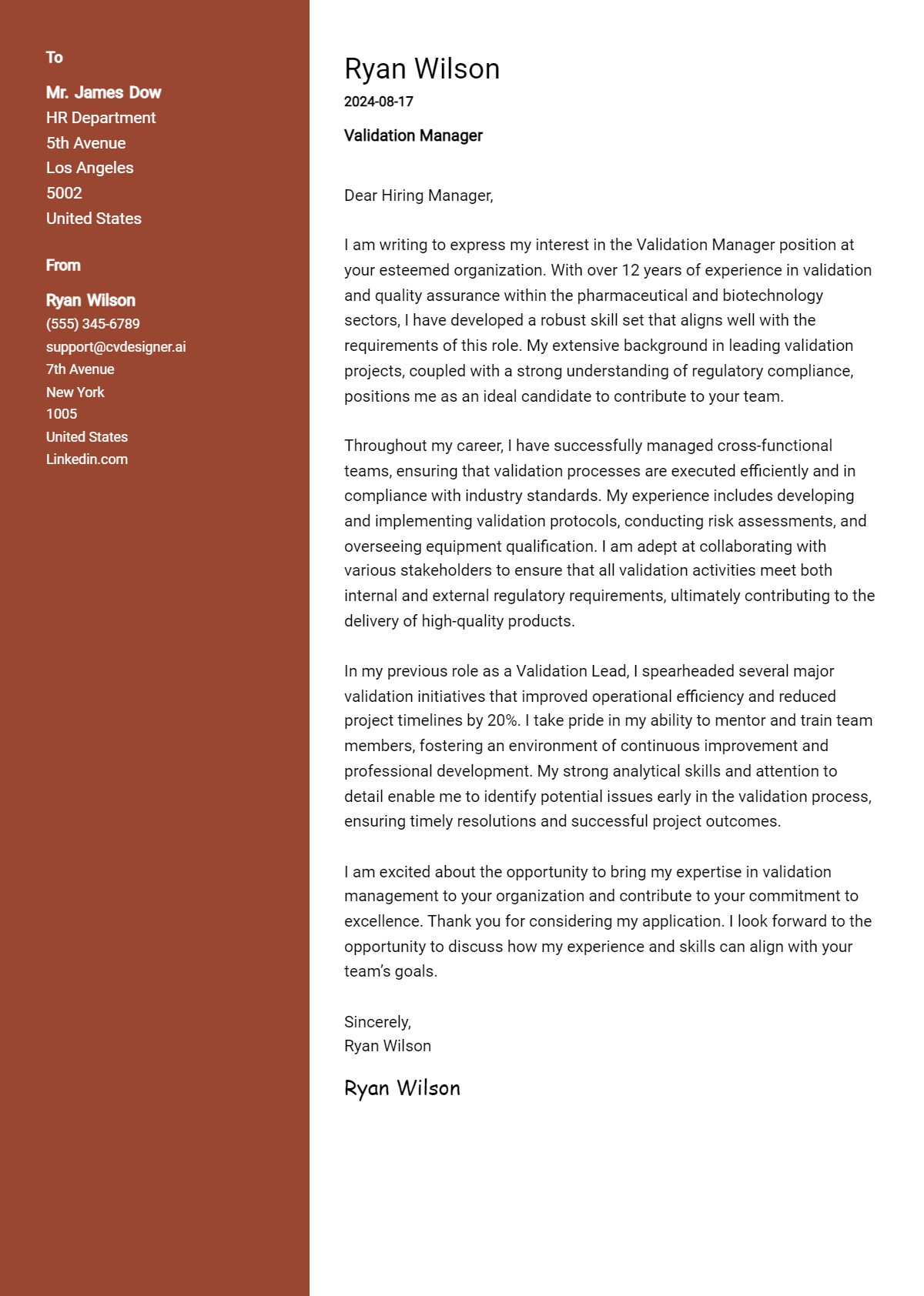 Validation Manager Cover Letter Examples and Templates for 2026 Preview