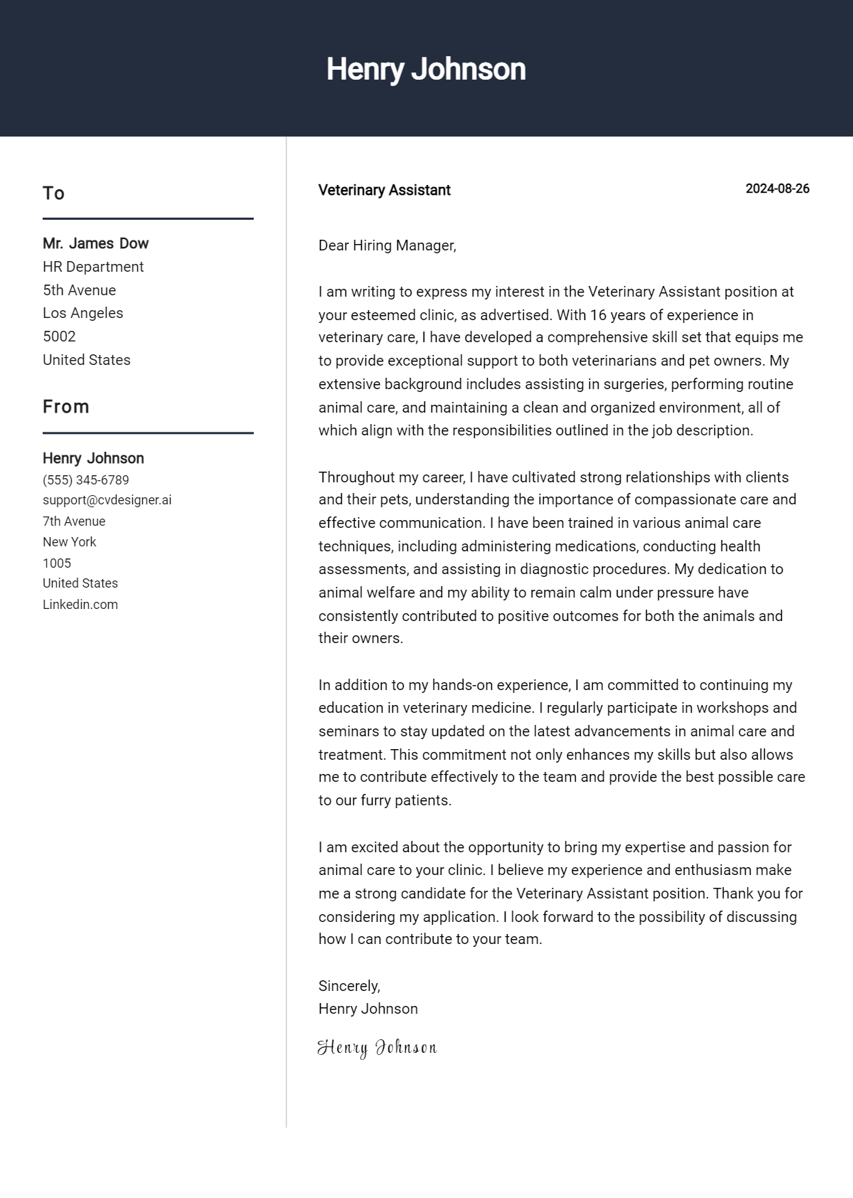 Veterinary Assistant Cover Letter Example for 2026: Tips & Templates Preview