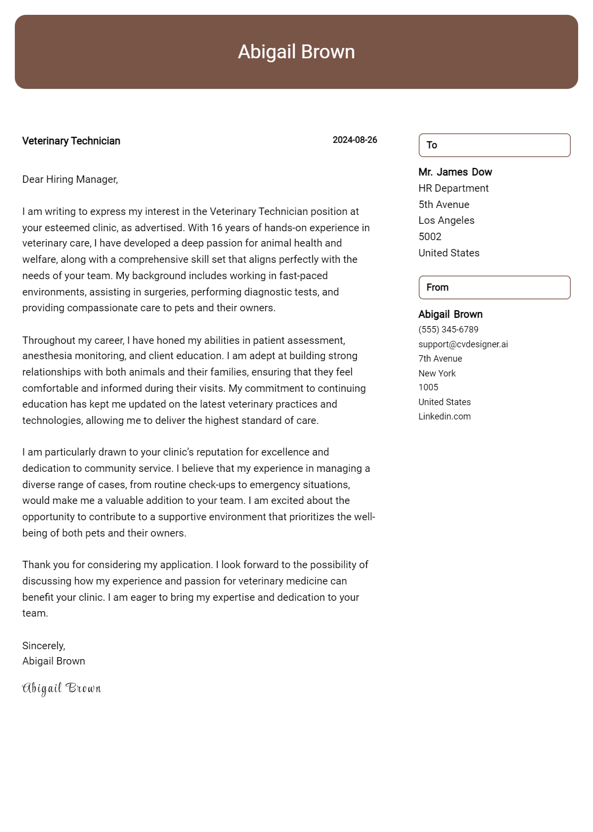 4 Veterinary Technician Cover Letter Examples & Samples for 2026 Preview