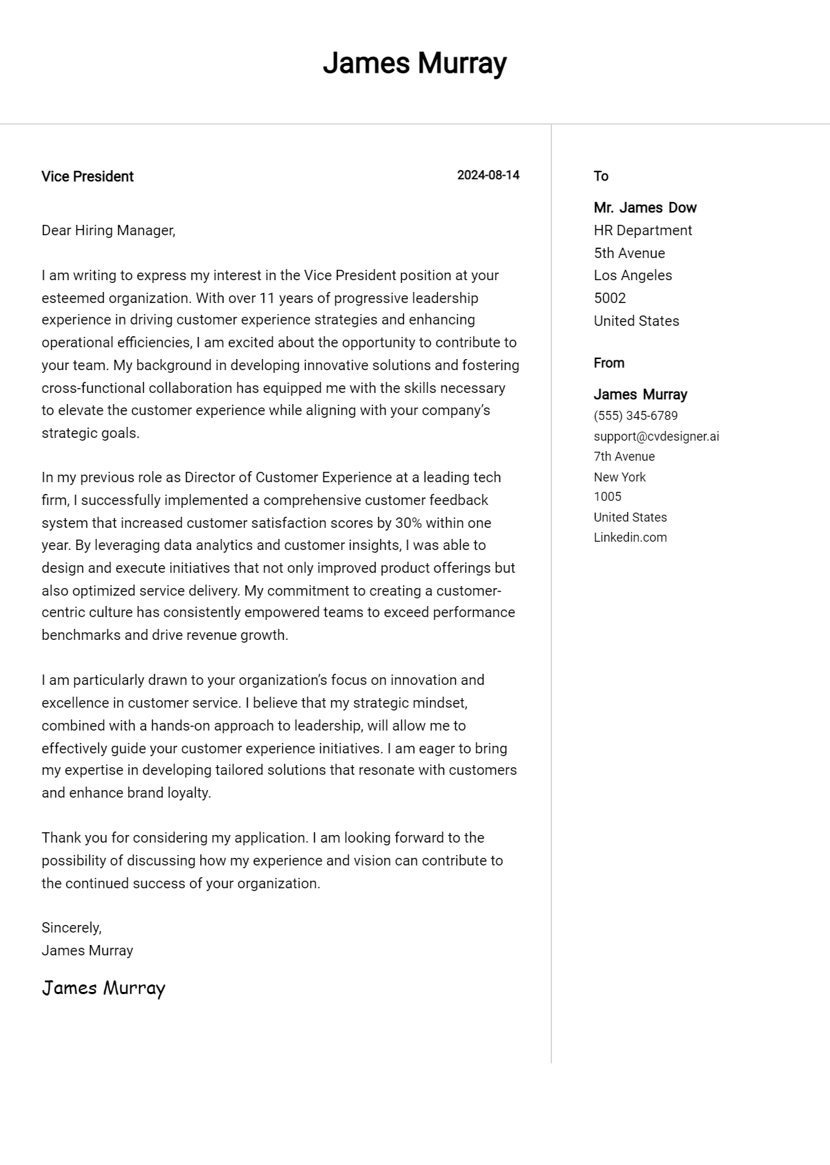 Vice President Cover Letter Examples and Templates for 2026 Preview