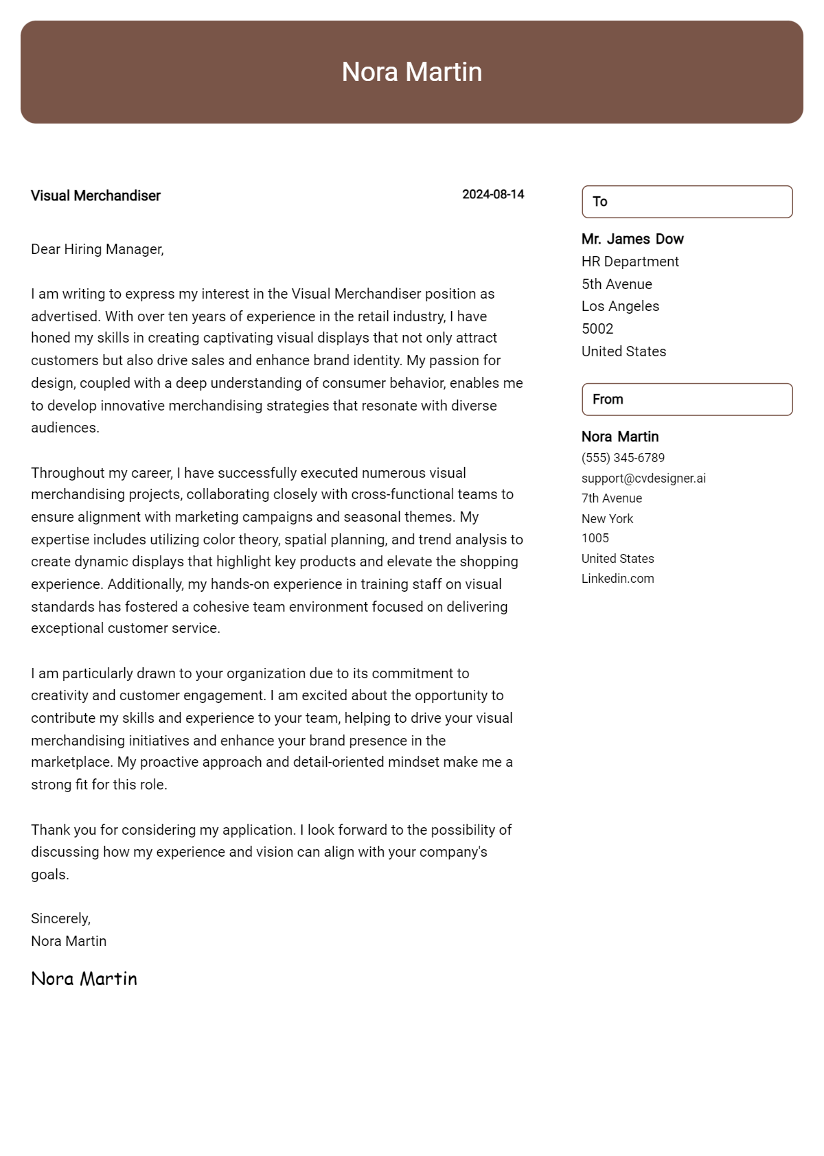 Visual Merchandiser Cover Letter Example for 2026: Top CV Skills Preview