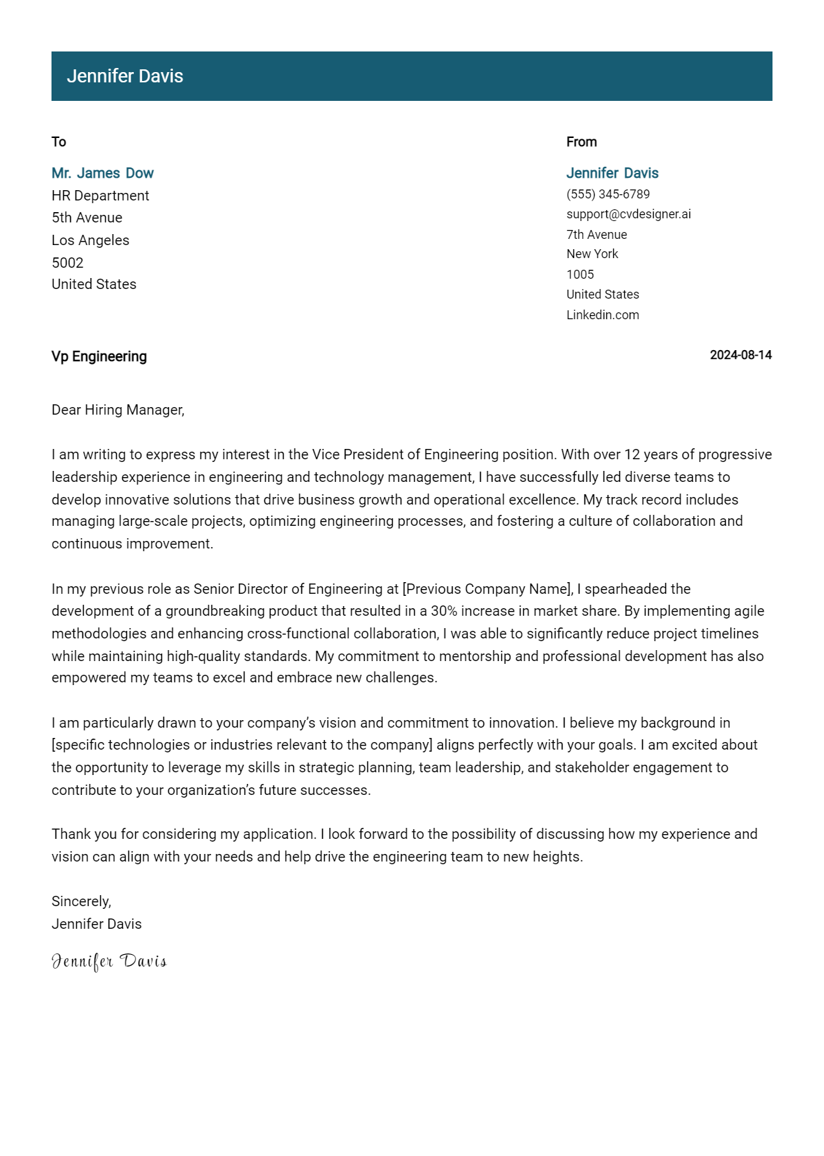 VP Engineering Cover Letter Example for 2026: Ultimate Guide Preview