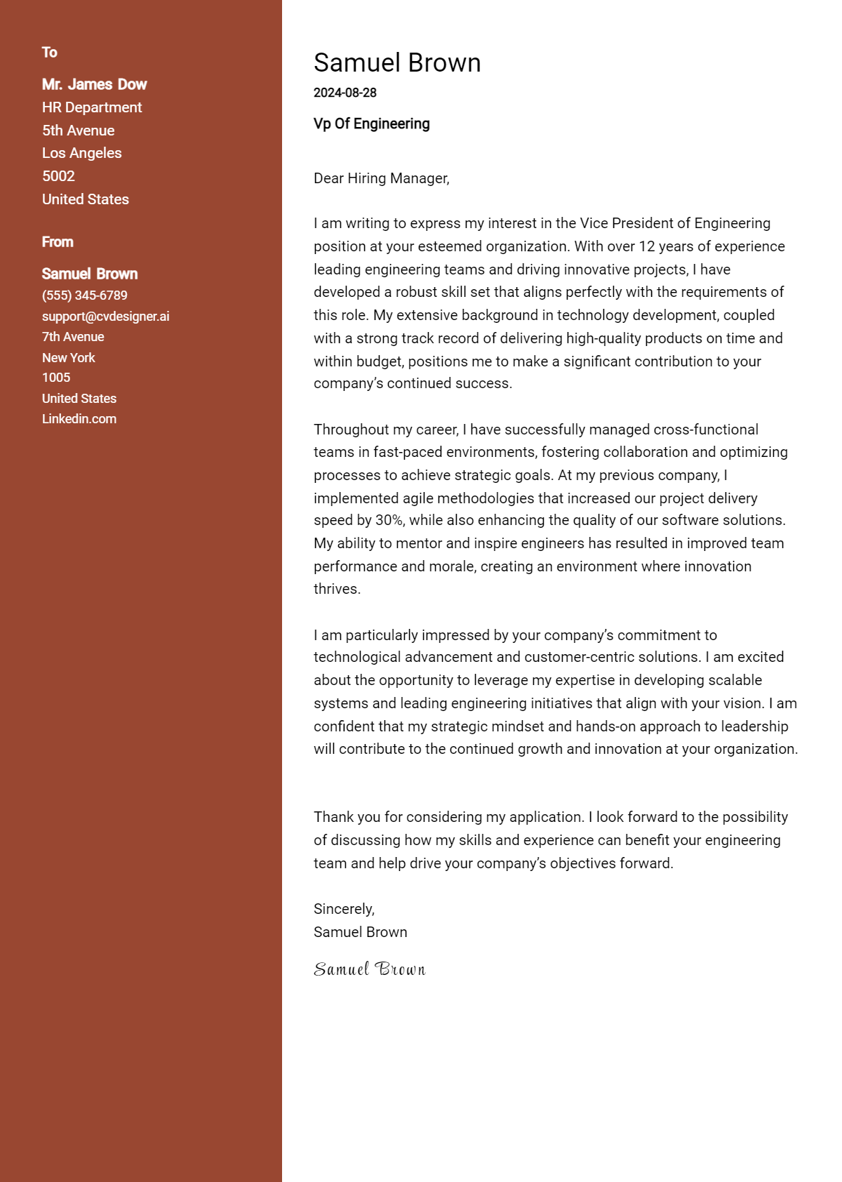 VP Of Engineering Cover Letter Examples with Writing Tips for 2026 Preview