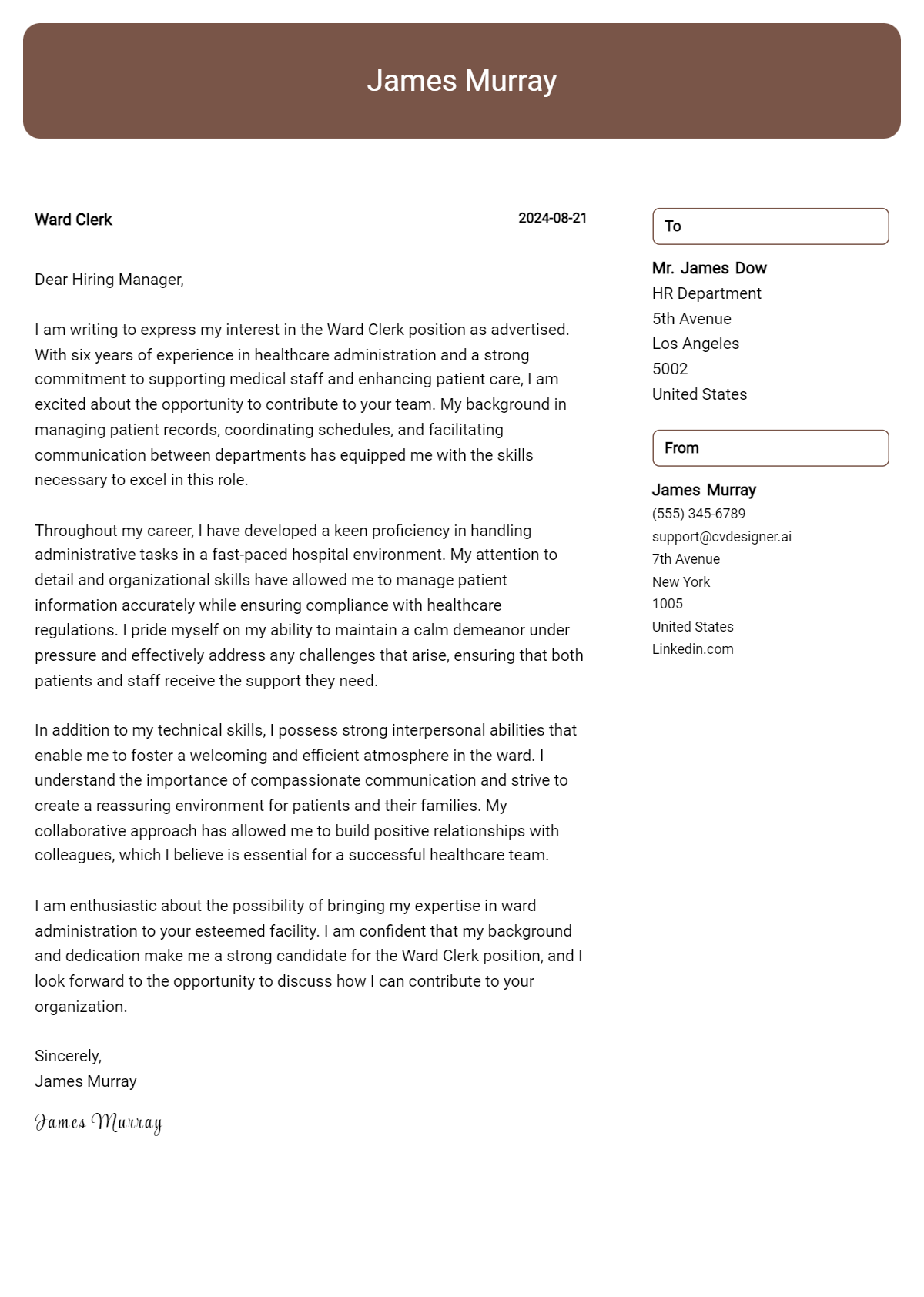 Ward Clerk Cover Letter Example for 2026: Ultimate Guide Preview