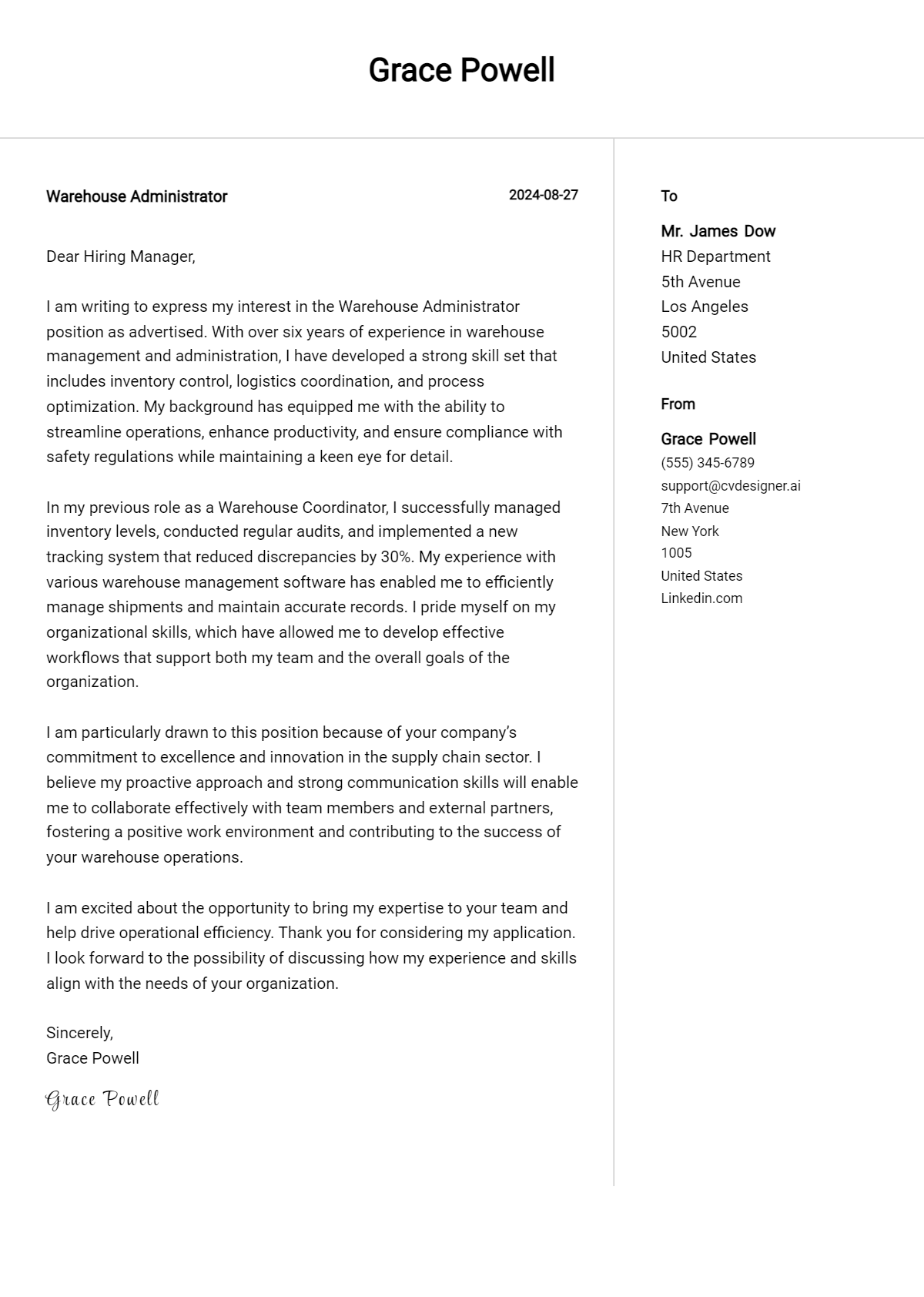 Warehouse Administrator Cover Letter Example for 2026: Expert Tips & Templates Preview