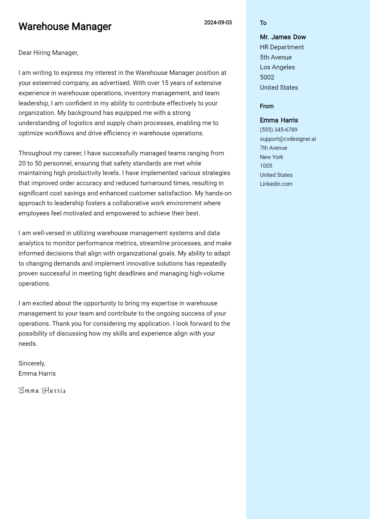 Warehouse Manager Cover Letter Examples and Templates for 2026 Preview