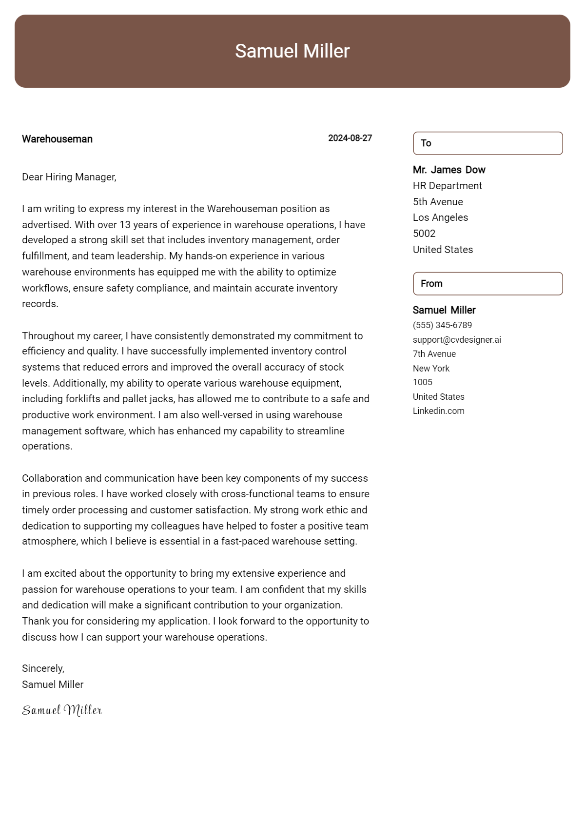 Warehouseman Cover Letter Example for 2026: Expert Tips & Templates Preview