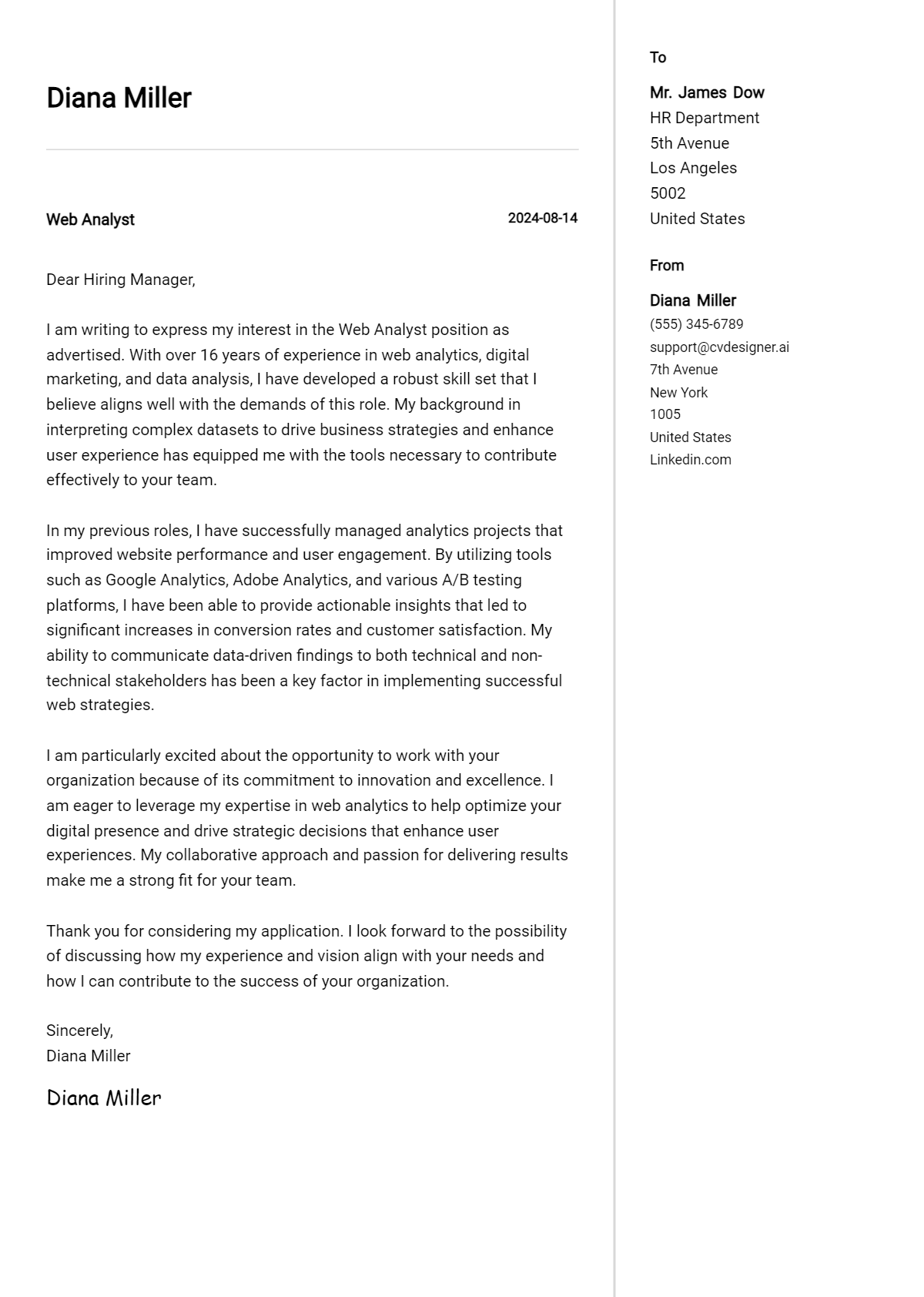 Web Analyst Cover Letter Examples with Writing Tips for 2026 Preview