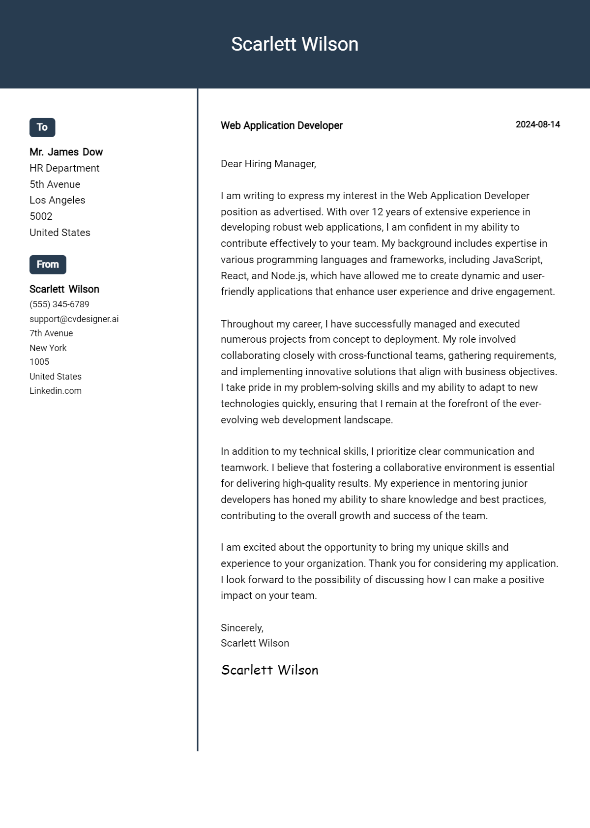 Web Application Developer Cover Letter Example for 2026: Proven Tips Preview
