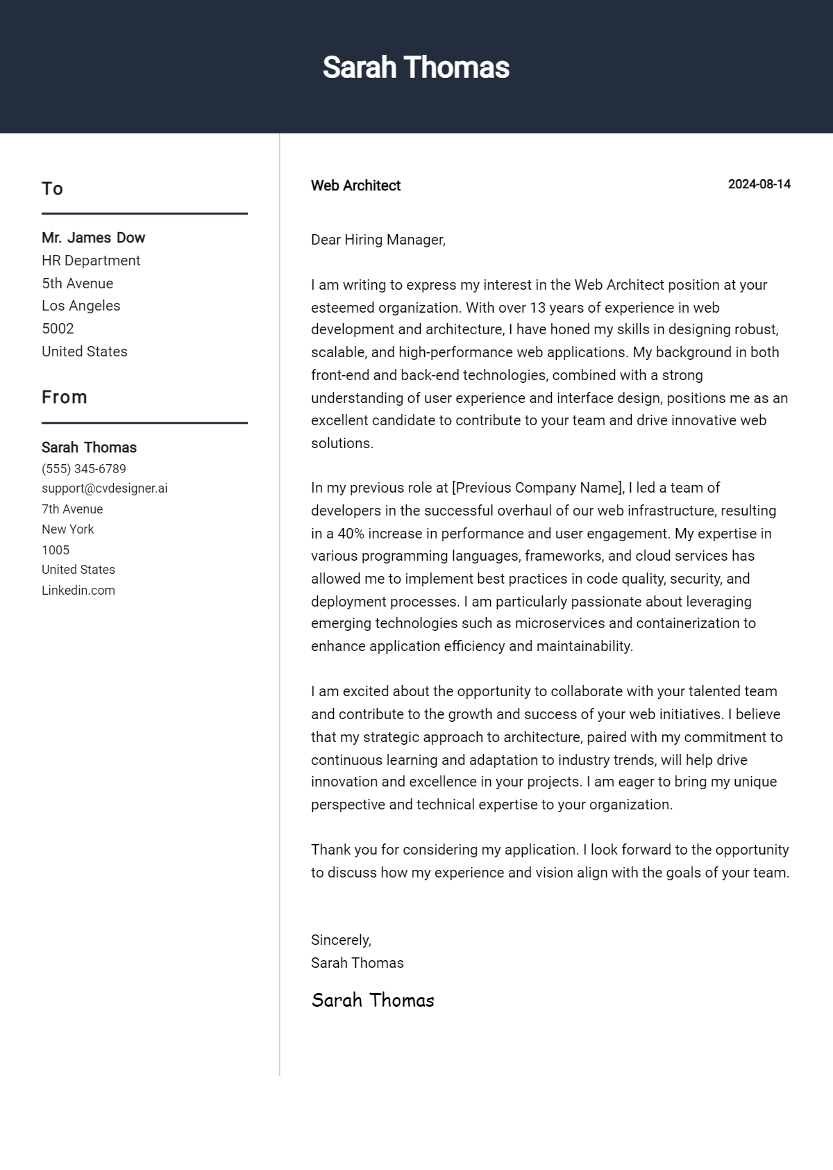 Web Architect Cover Letter Example for 2026: Free Templates Preview