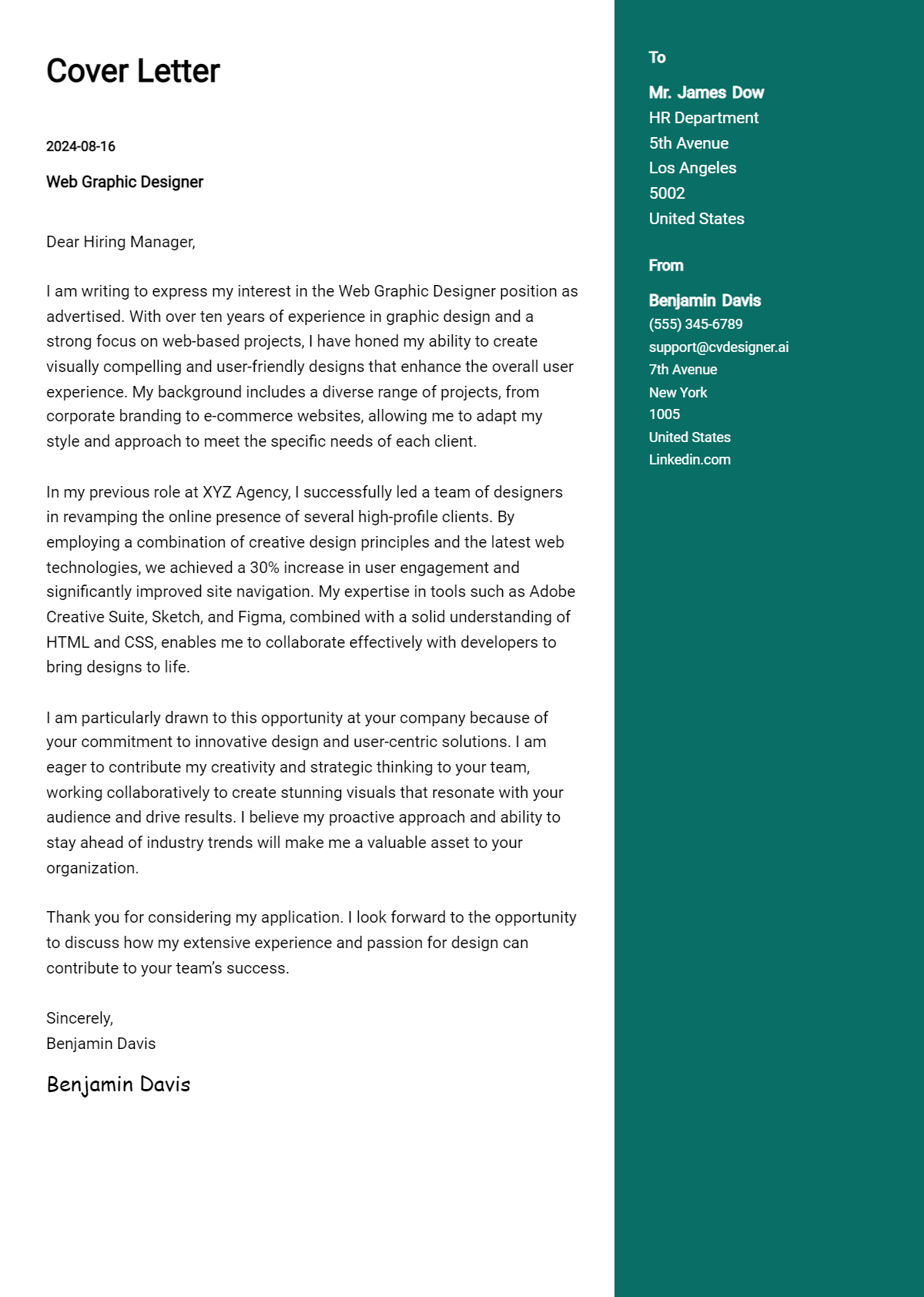 Web Graphic Designer Cover Letter Examples with Writing Tips for 2026 Preview