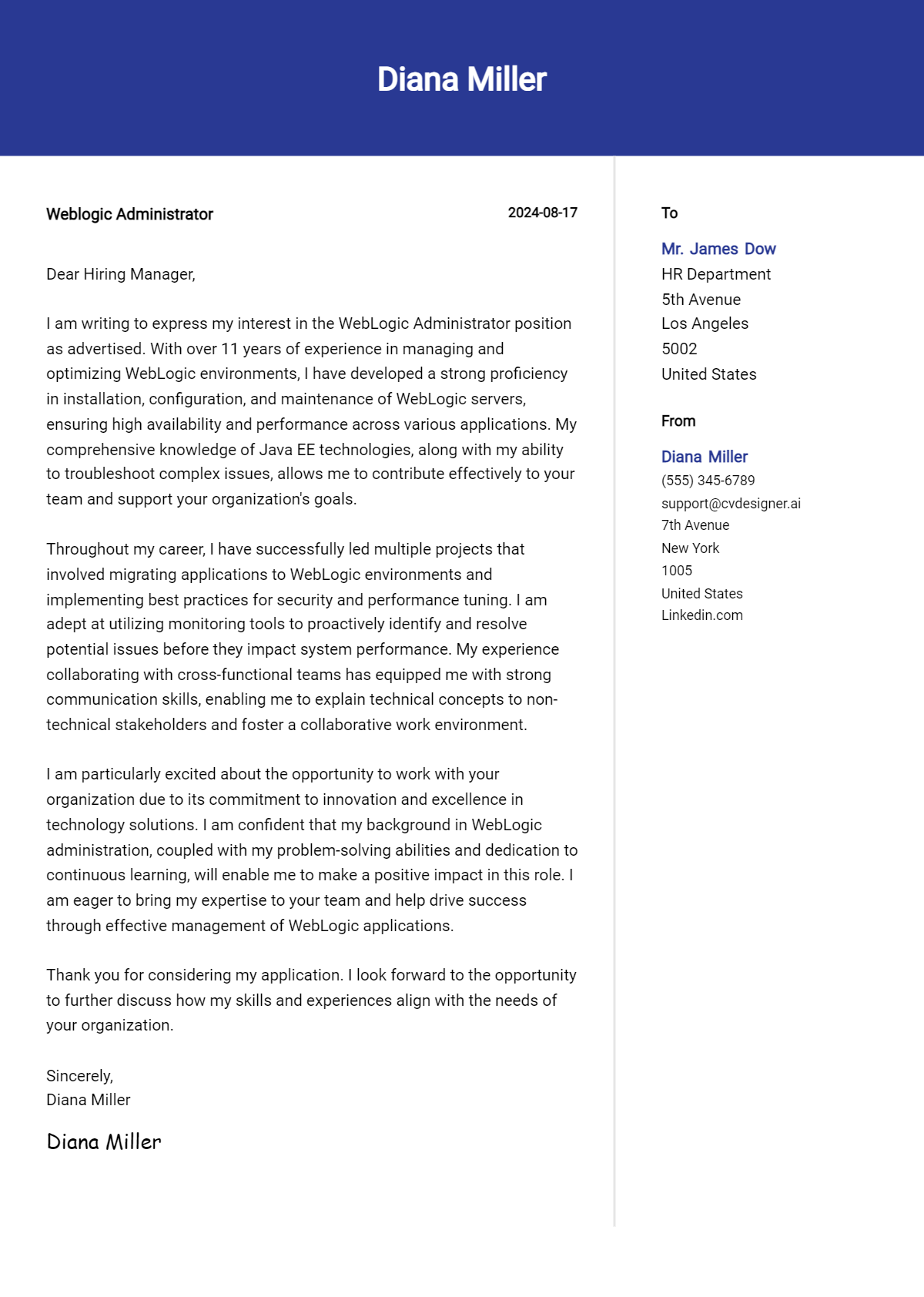 WebLogic Administrator Cover Letter Example for 2026 (Complete Writing Guide) Preview
