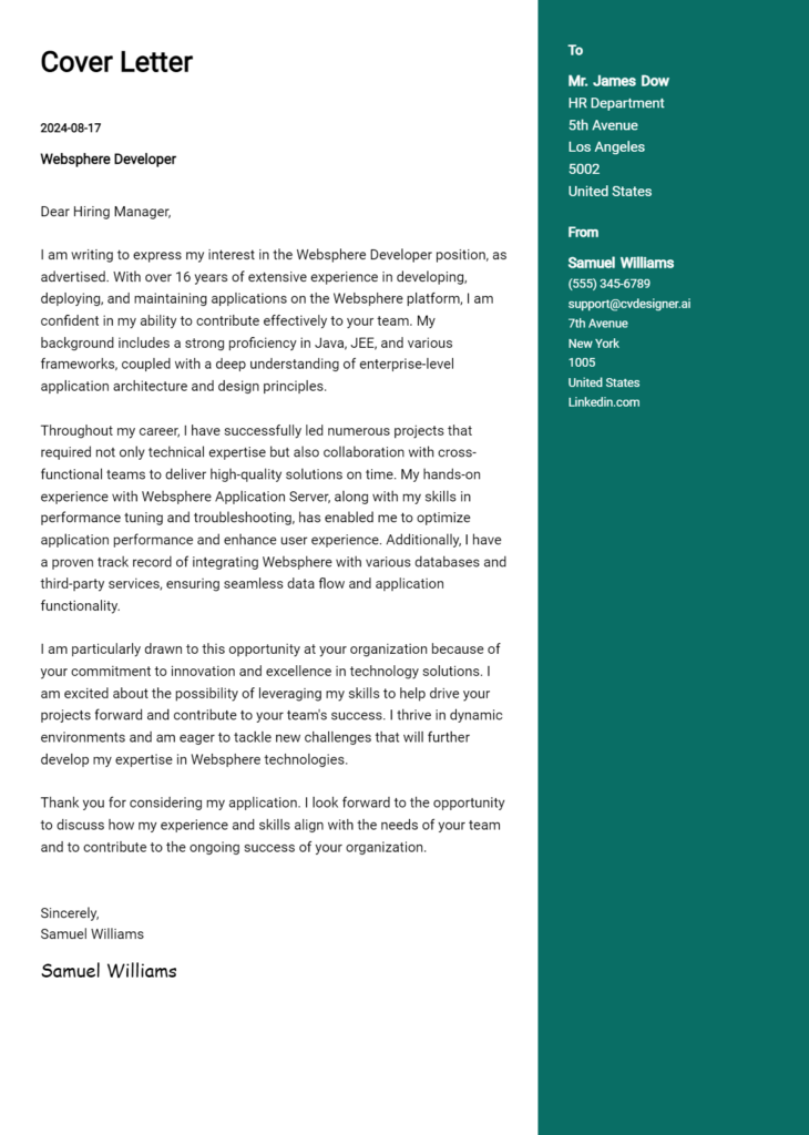 websphere developer cover letter example