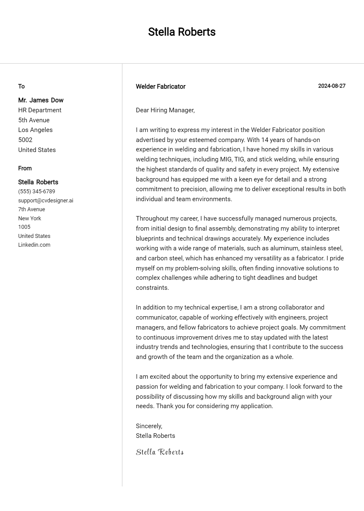 Welder Fabricator Cover Letter Examples with Writing Tips for 2026 Preview