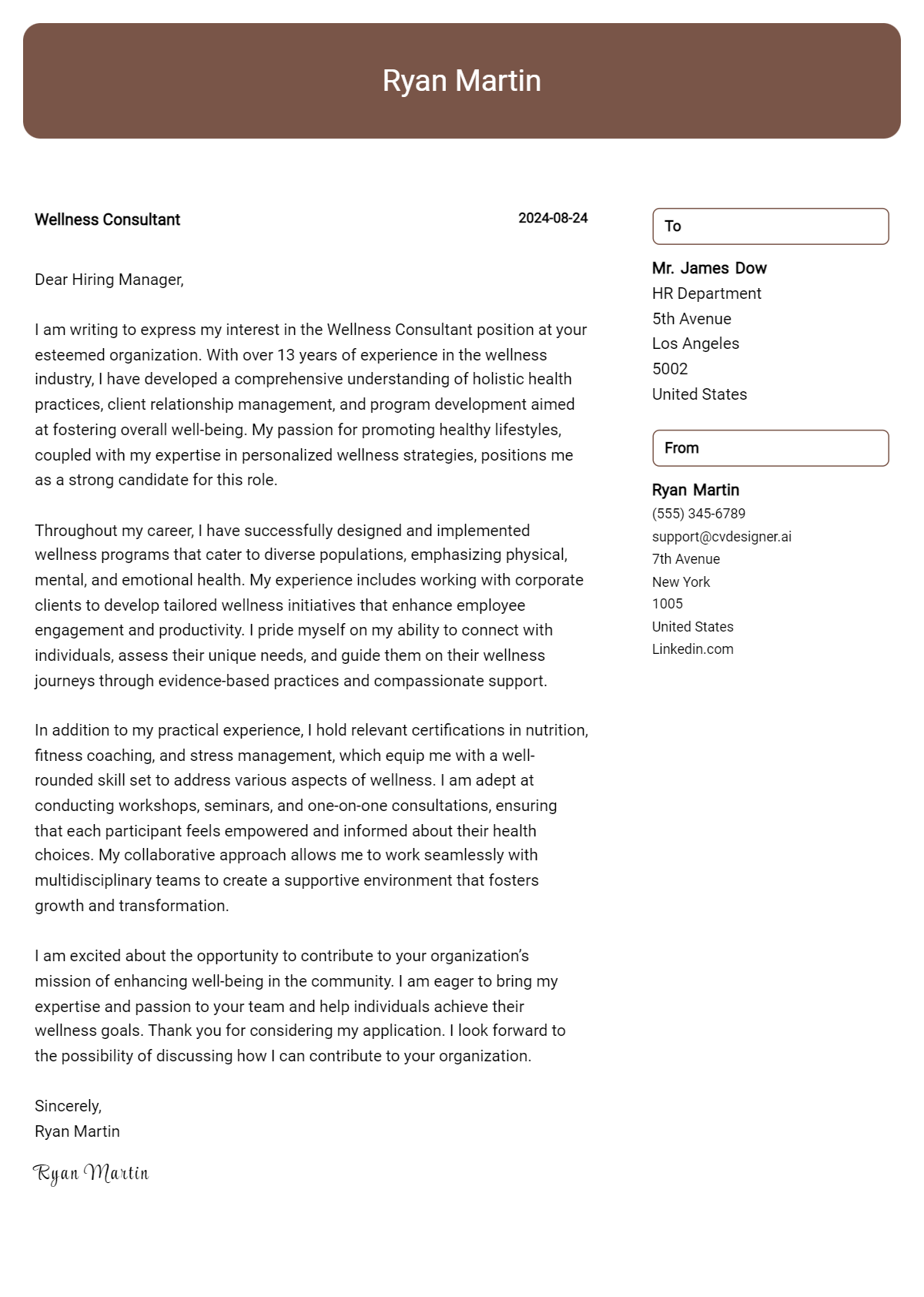 Wellness Consultant Cover Letter Examples and Templates for 2026 Preview