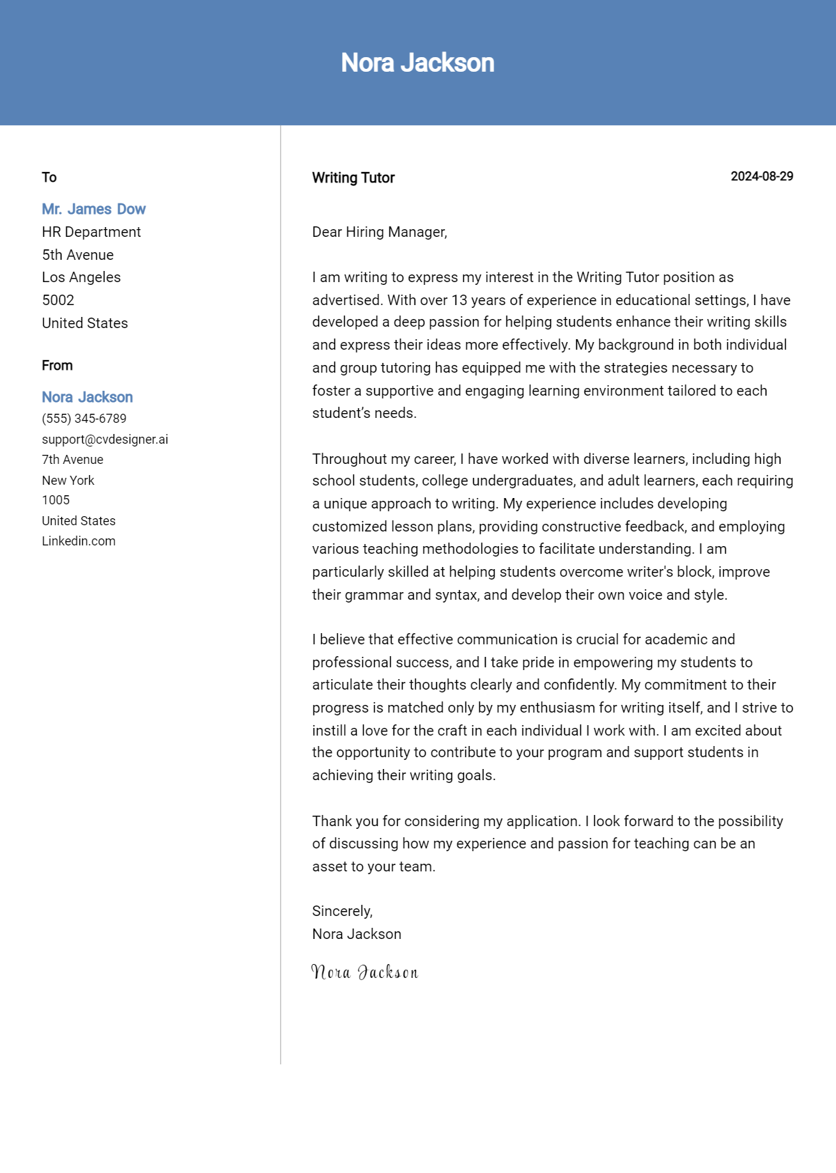 Writing Tutor Cover Letter Examples & Samples for 2026 Preview