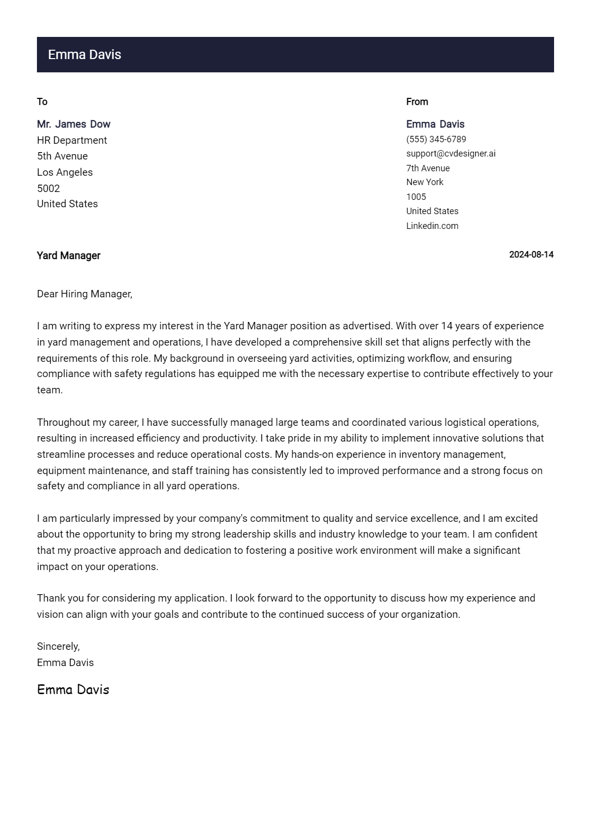 Yard Manager Cover Letter Example for 2026 (Complete Writing Guide) Preview
