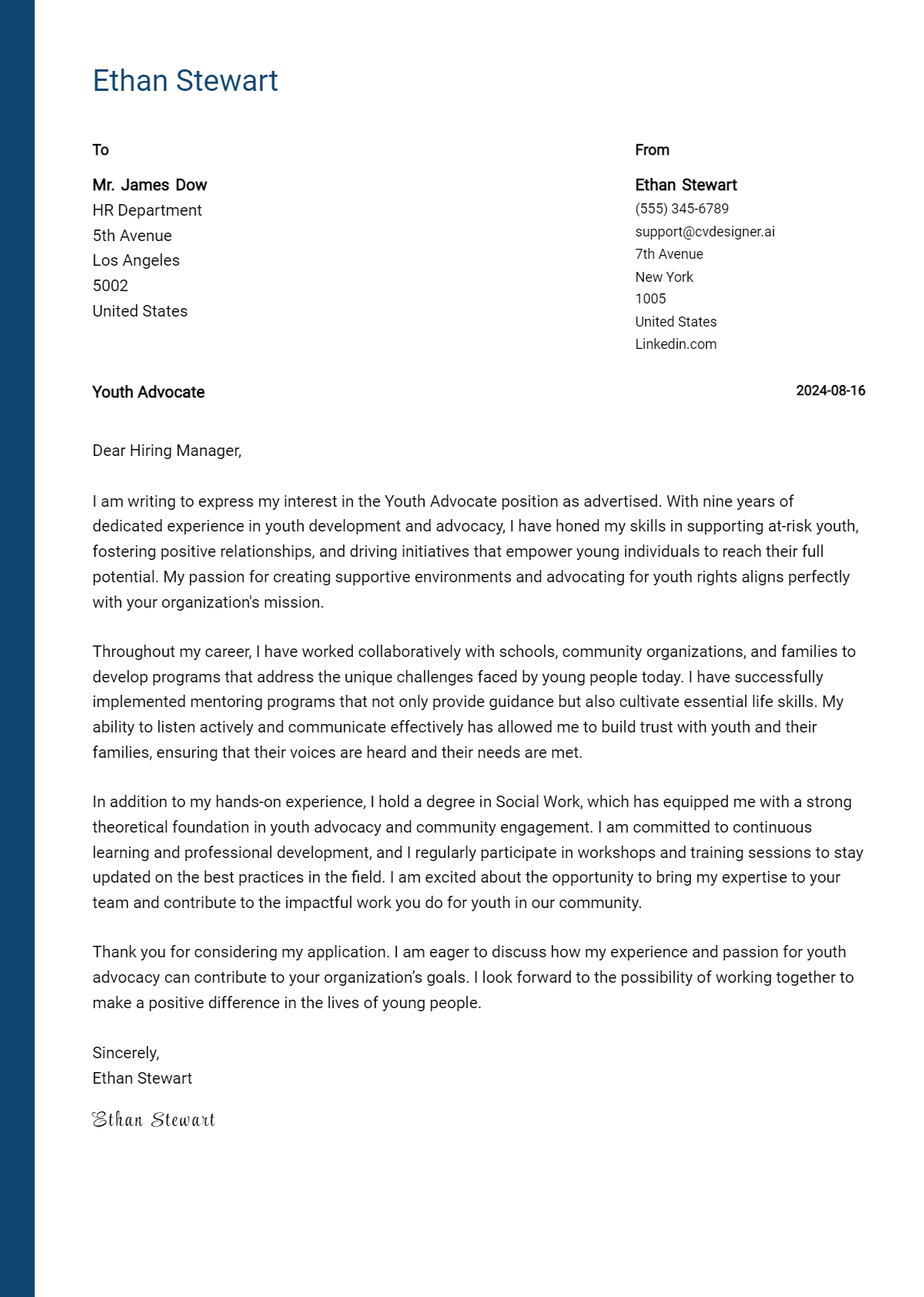 Youth Advocate Cover Letter Example for 2026 (Free Templates) Preview