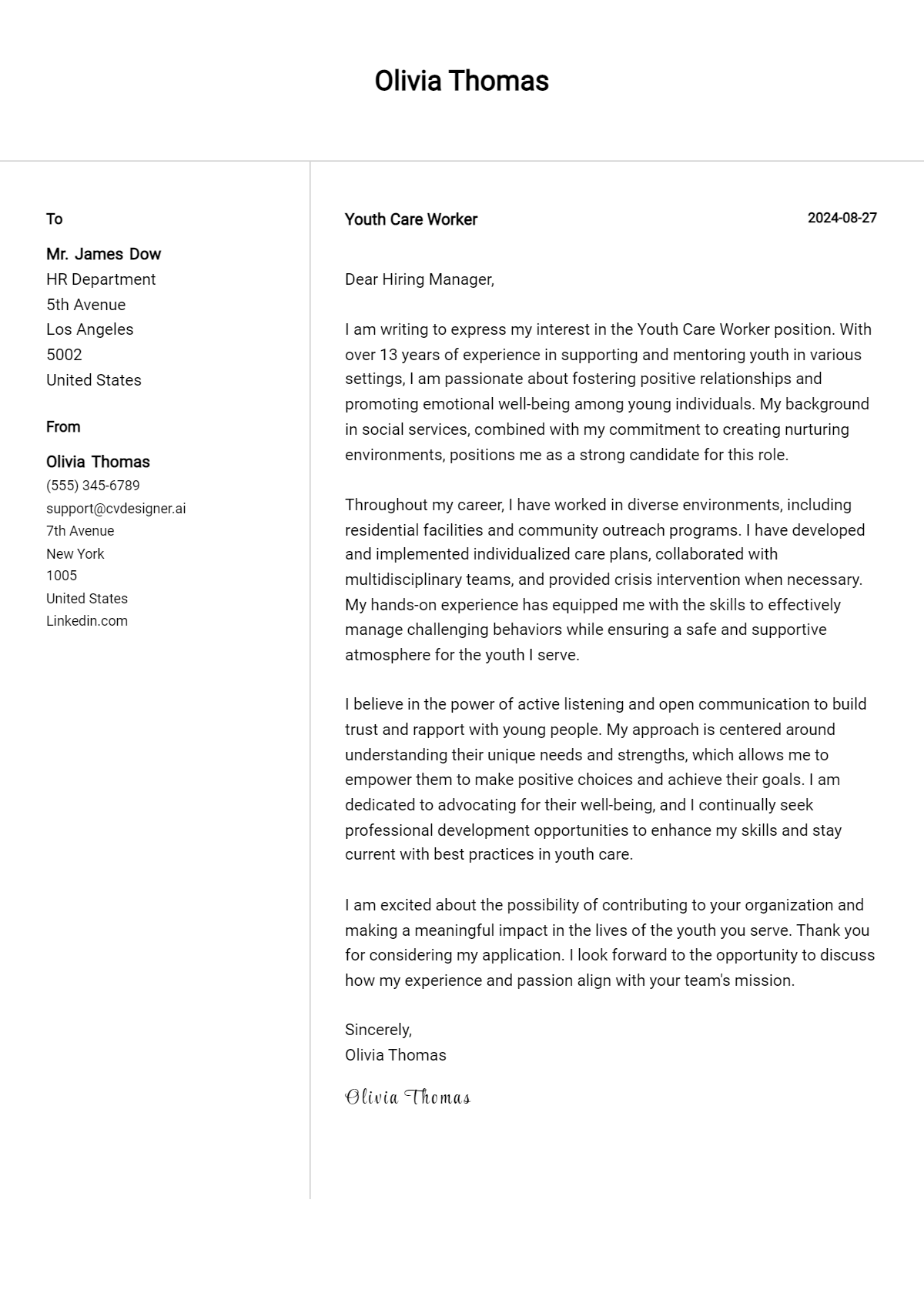 Youth Care Worker Cover Letter Examples and Templates for 2026 Preview