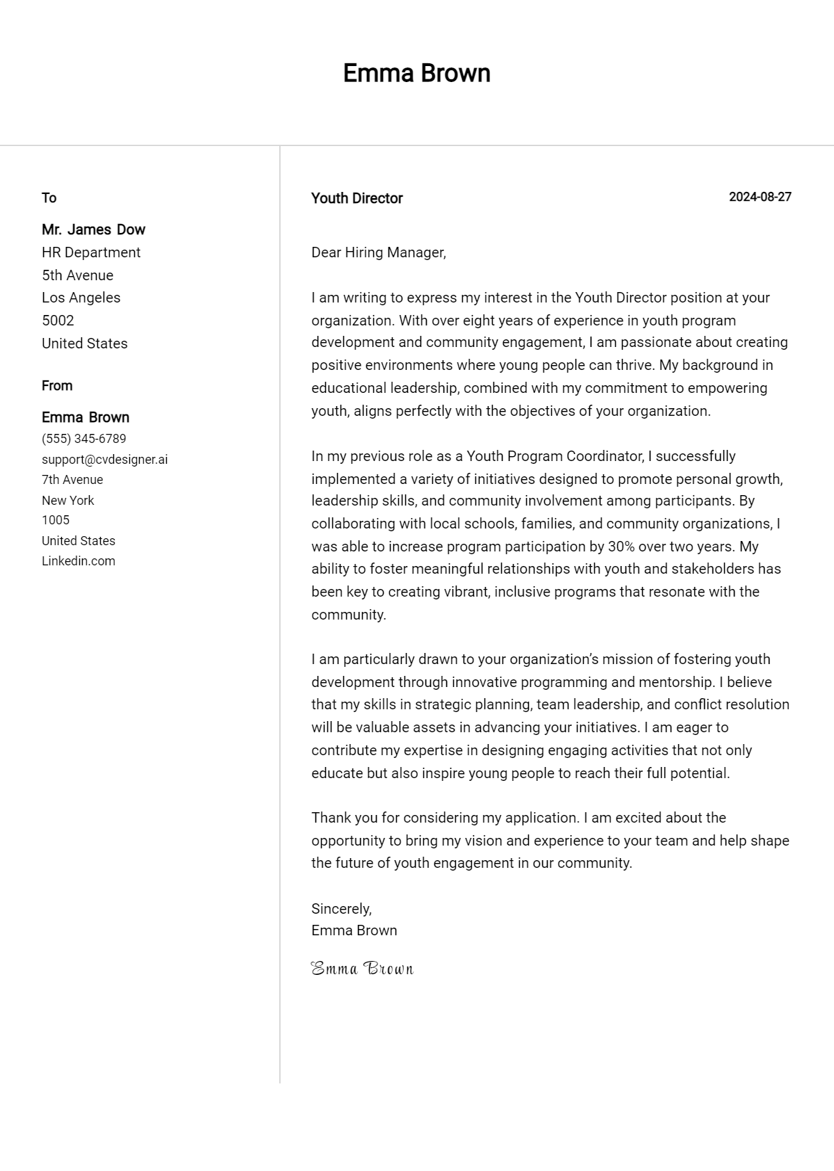Youth Director Cover Letter Samples & Examples 2026 Preview