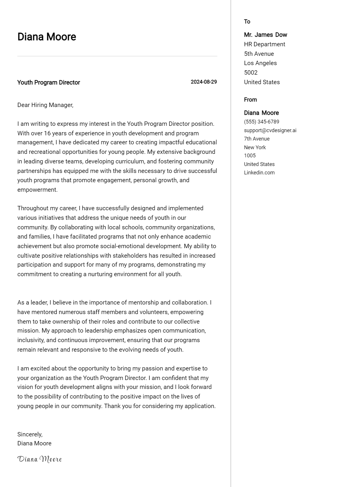 Youth Program Director Cover Letter Example for 2026 (Writing Guide) Preview