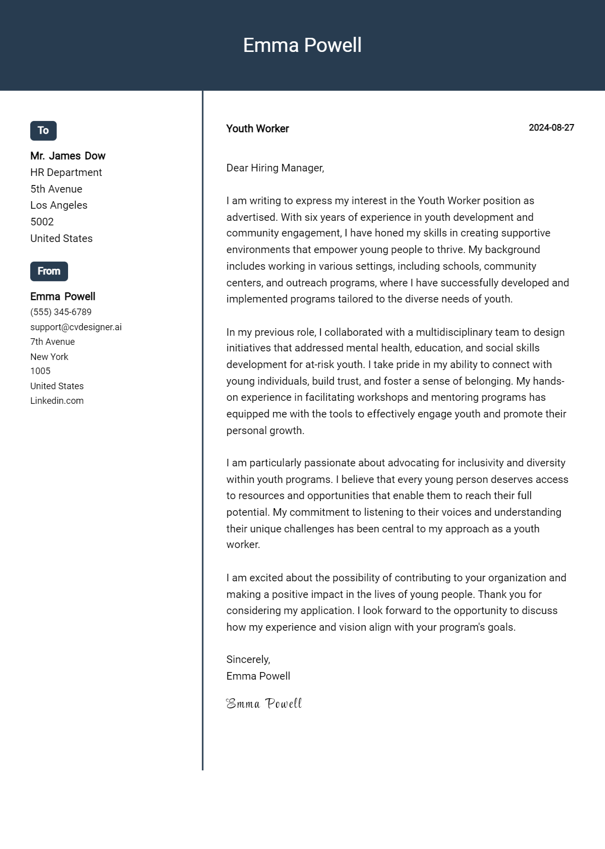 Youth Worker Cover Letter Examples for 2026 (Downloadable) Preview