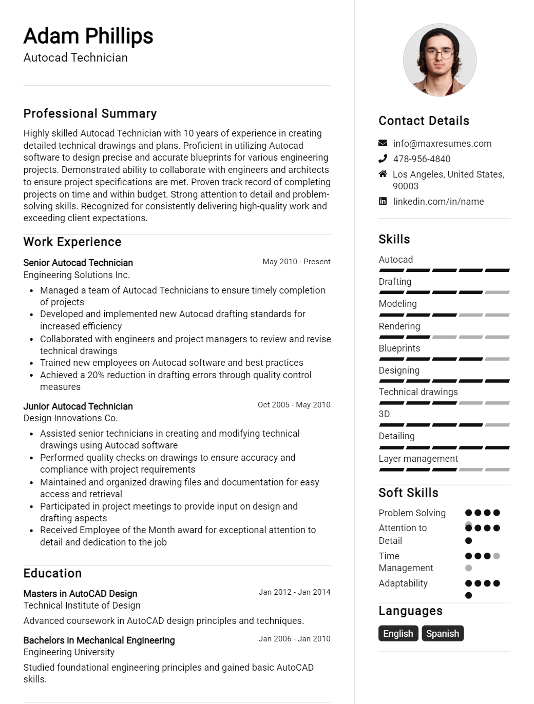 autocad-technician-resume-sample