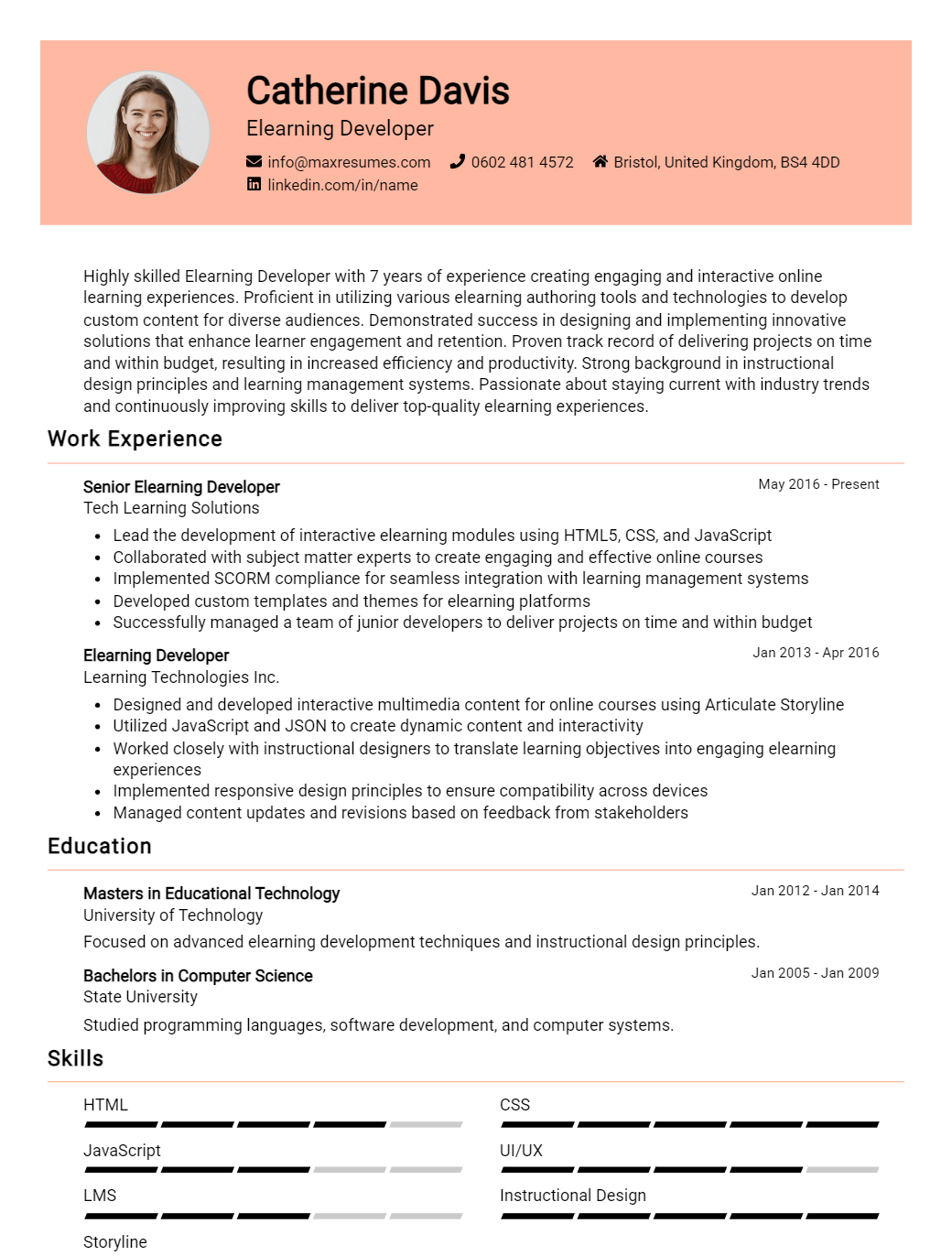 elearning-developer-resume-sample