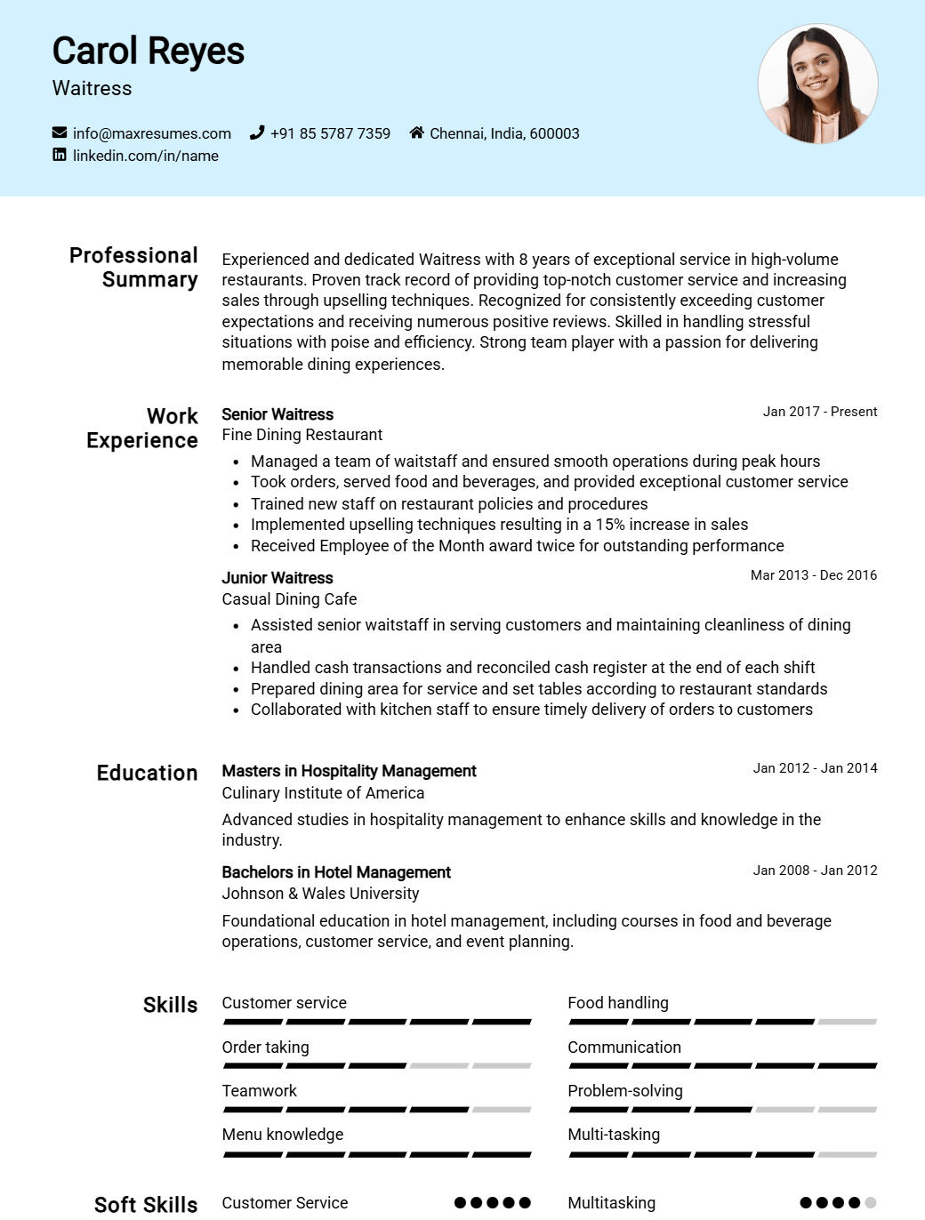 waitress-resume-sample