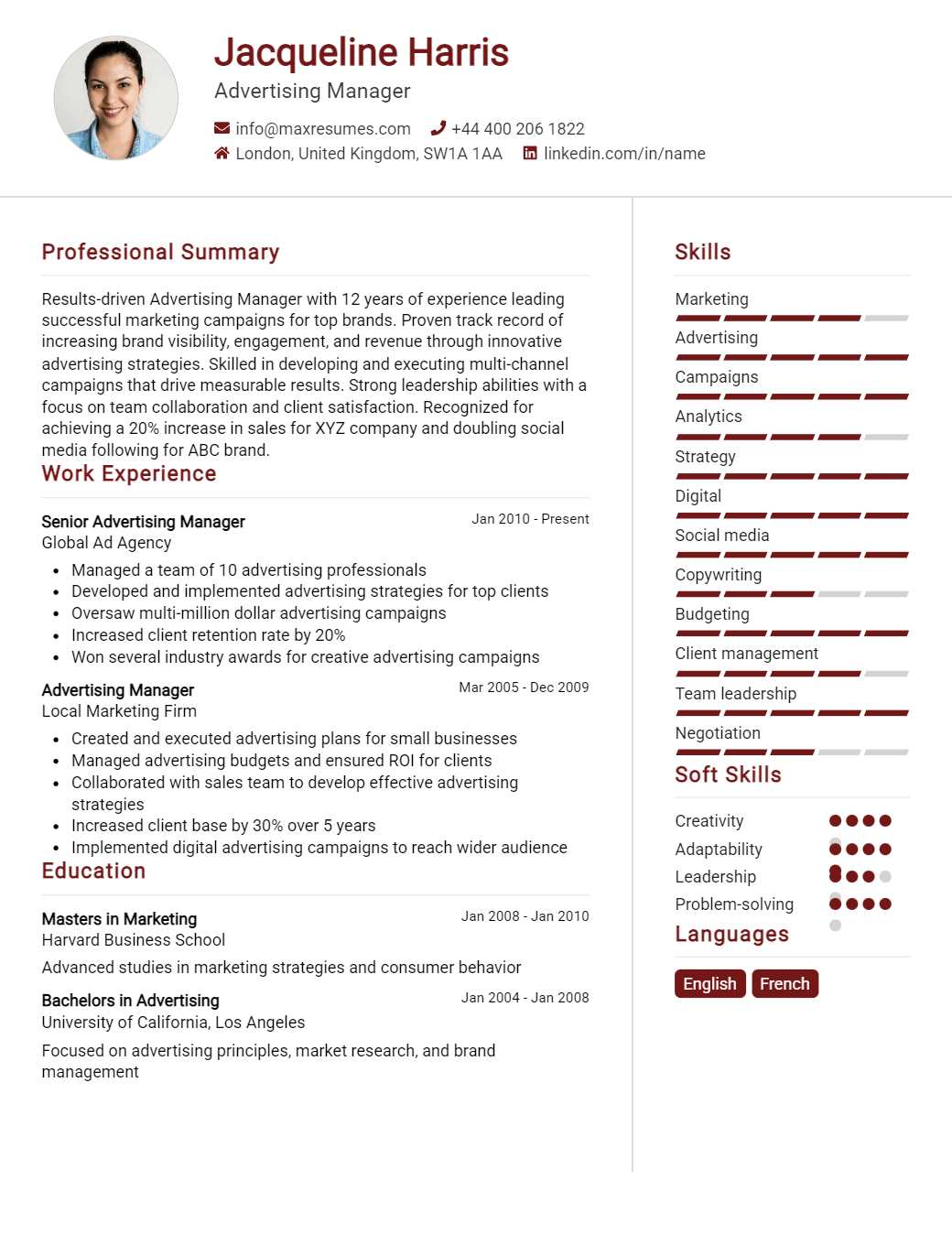 advertising-manager-resume-sample